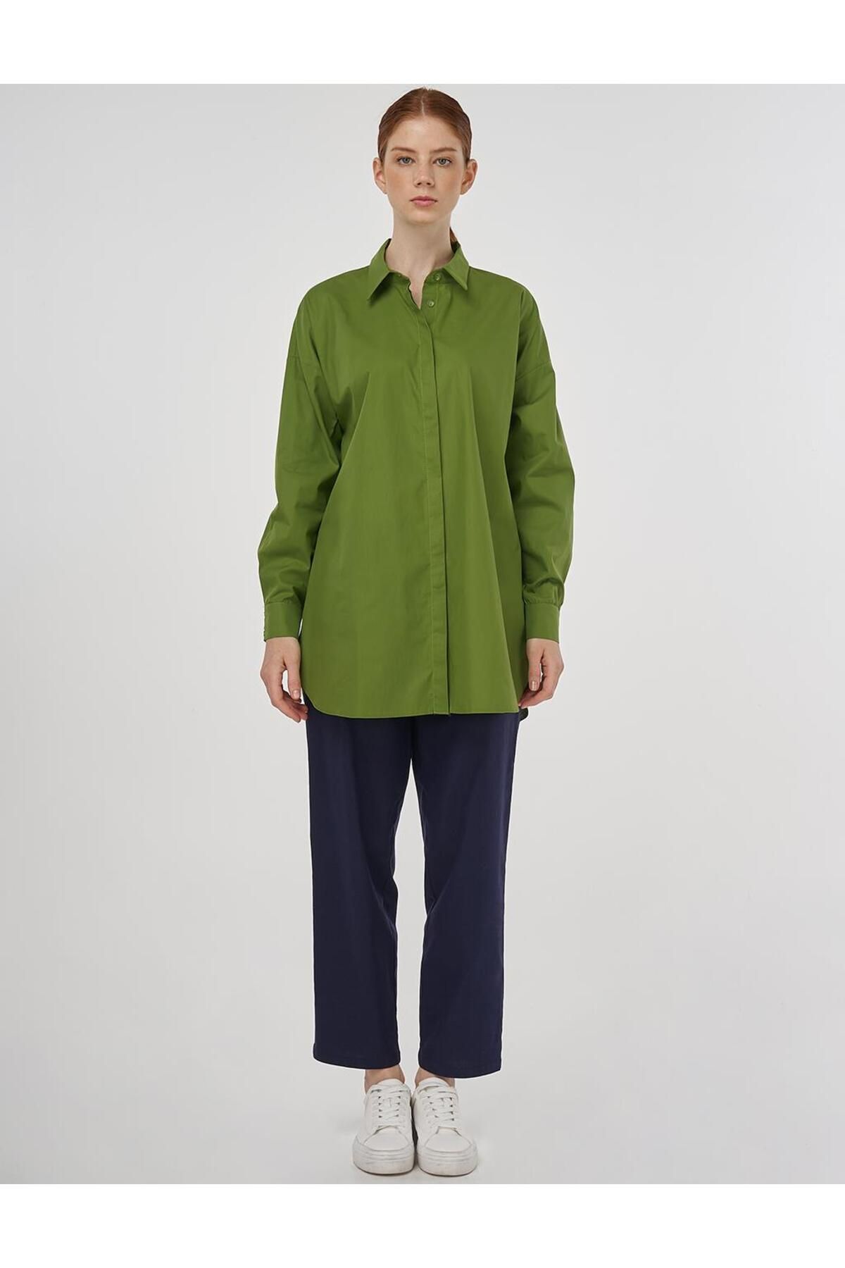 Kayra-Relaxed Cut Cotton Tunic Green 3