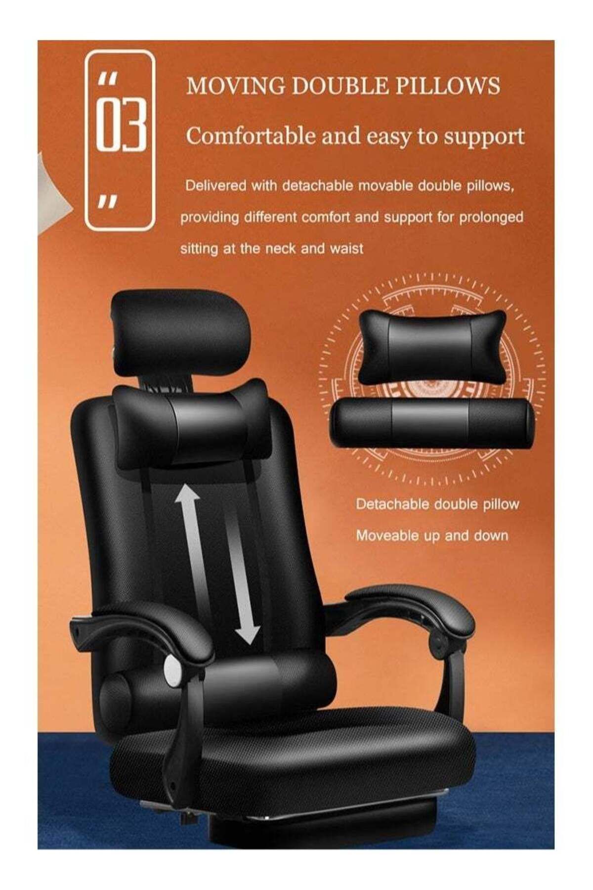 COOYA-Reclinable Computer Office Chair, with retractable footrest and Reclining Function, for home, balck 3