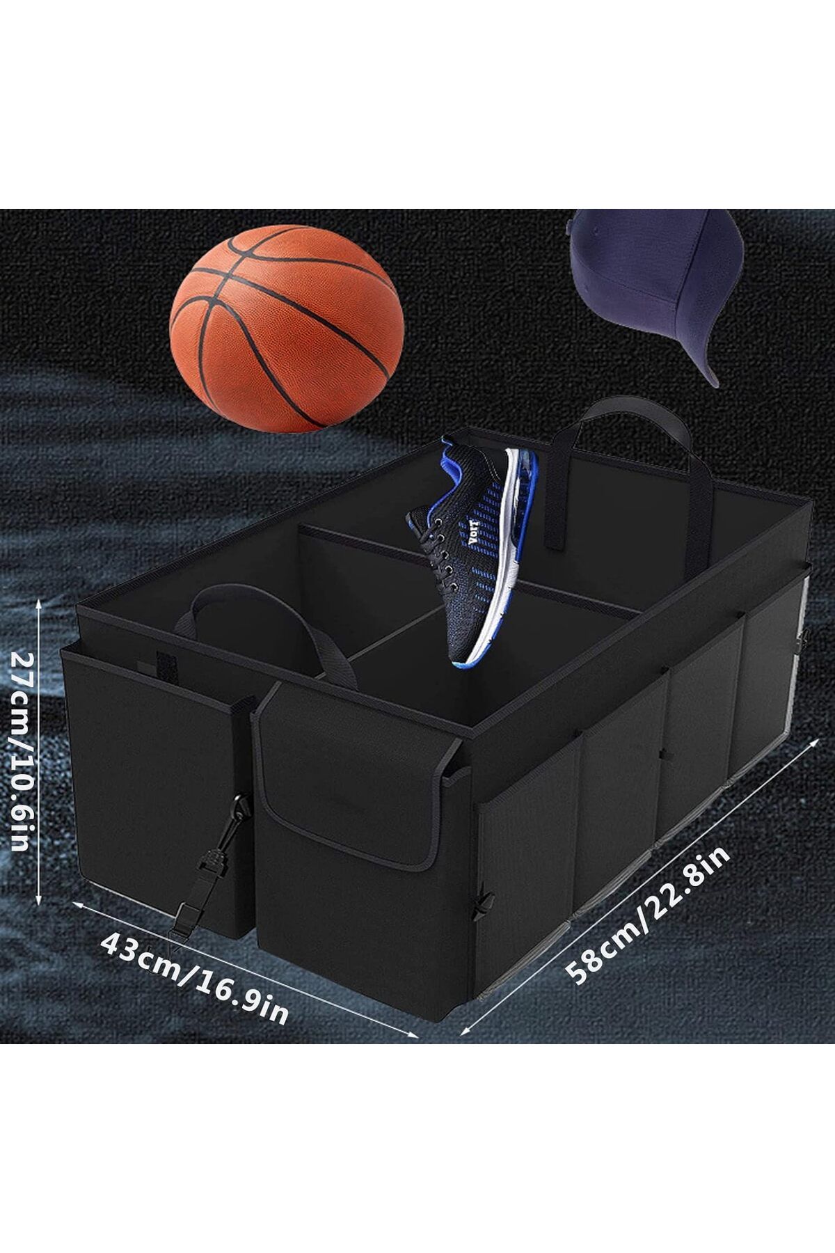 COOYA-Car Trunk Organizer Collapsible,Multi-Compartment,with Adjustable Strips & Non Slip Bottom for SUVs 4