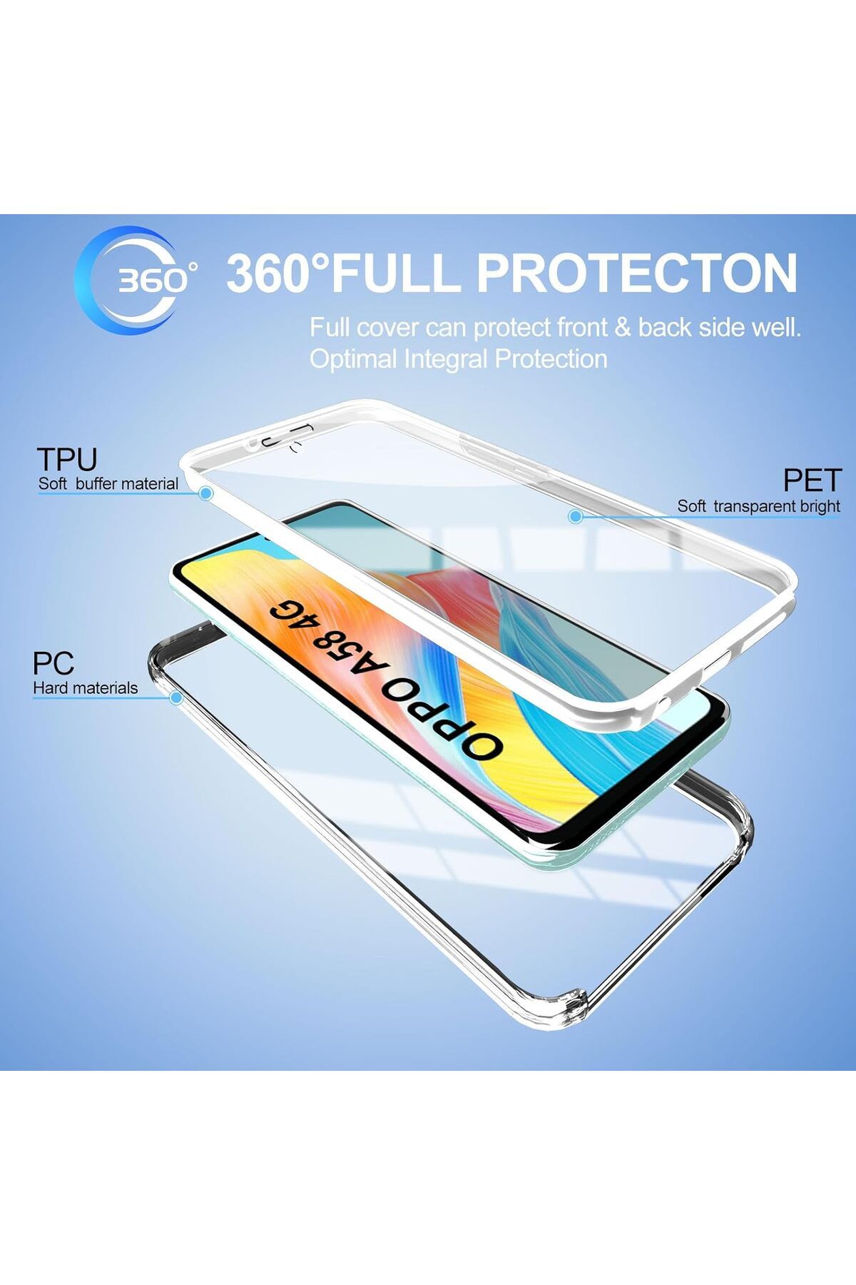 ALC MOBILE-360 case compatible with Oppo A58 4G - V2 Transparent front and back 4
