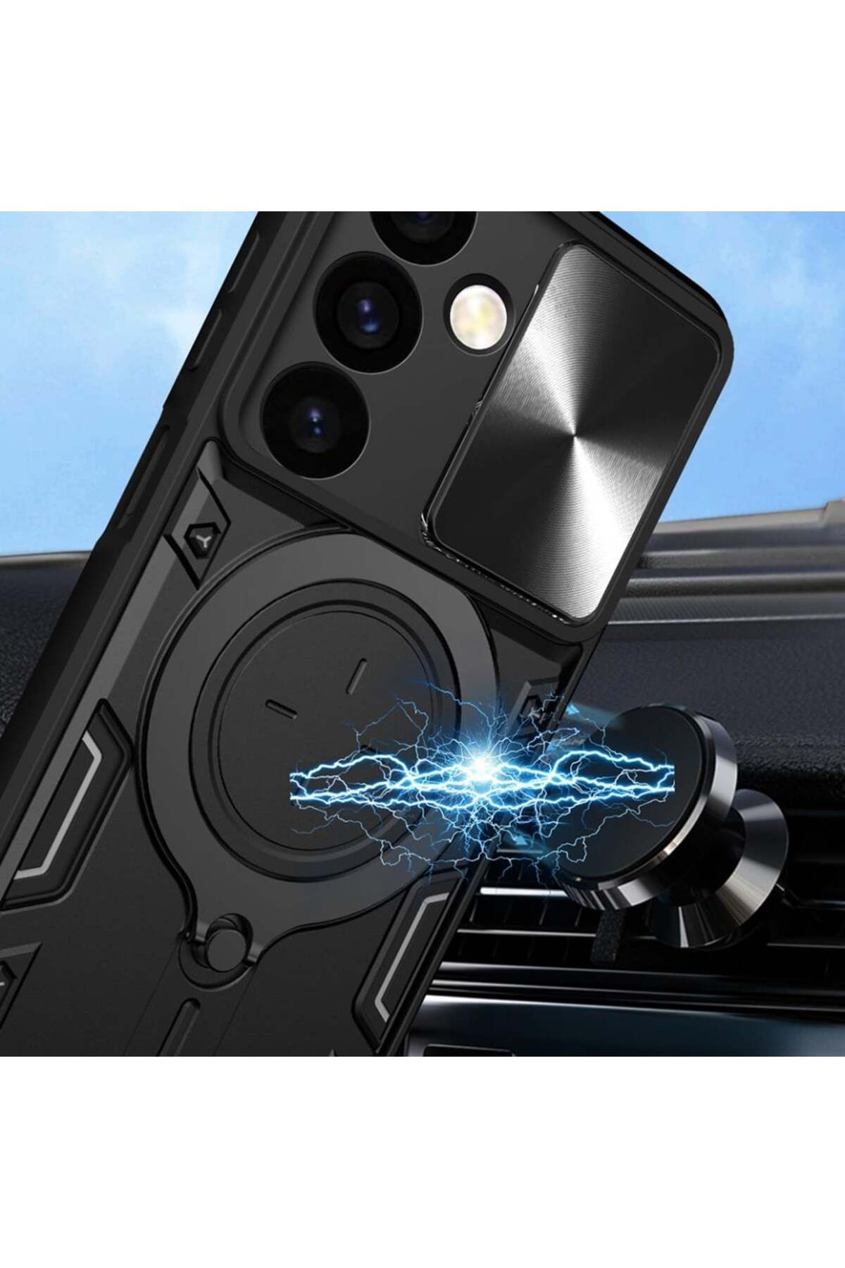 SKYDDAR INNOVATION-Husă pentru Samsung Galaxy S24 FE, CamGuard Pro, inel magnetic, protecție cameră, set autocolante, albastră 3