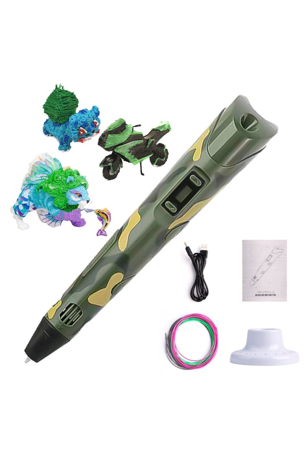 EZGETOP-3D Printing Smart Pen, EZGETOP®, Digital Display, with PLA Filament, Stand, and Adapter, Camouflage 3