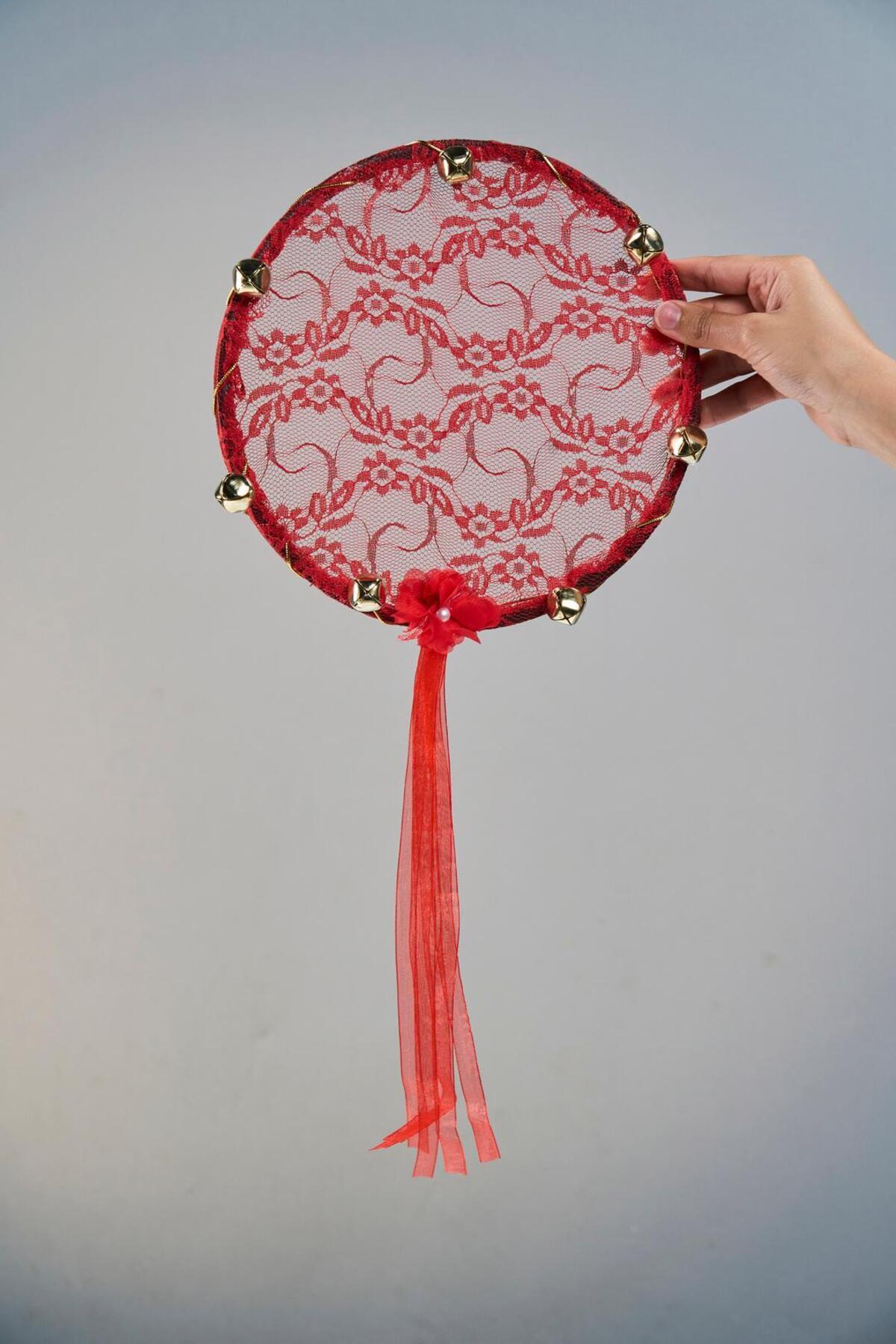 Dantelux Dantel Motifli Zilli Kına Gecesi Tefi - Kırmızı