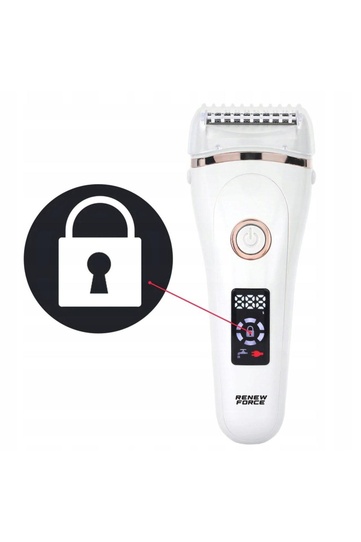 Renew Force-Force Wet and Dry Epilator, 3 Cutting Mechanisms in One Head, LCD Display, Lock Function 8