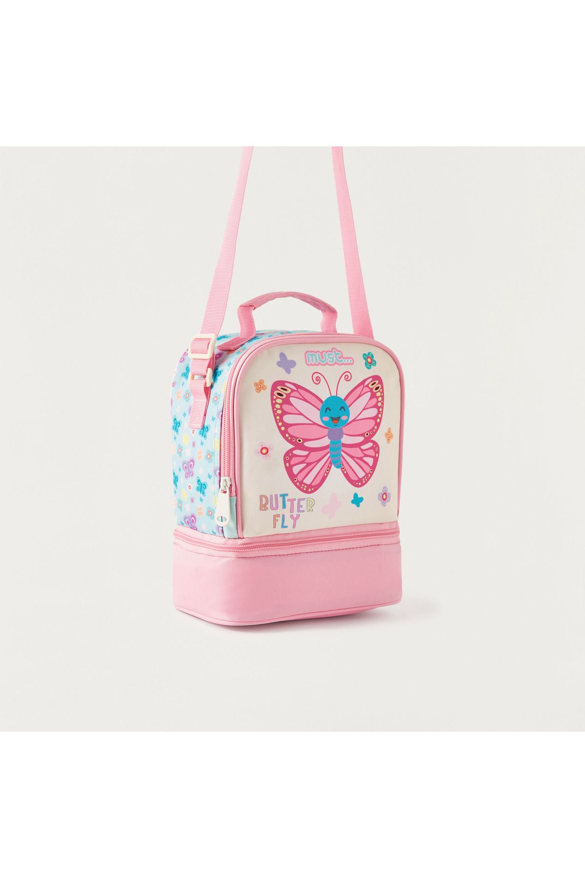 MUST-Butterfly Print Lunch Bag with Adjustable Strap and Zip Closure 2