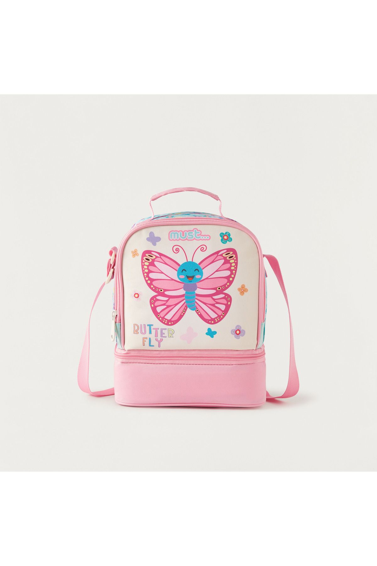 MUST-Butterfly Print Lunch Bag with Adjustable Strap and Zip Closure 1