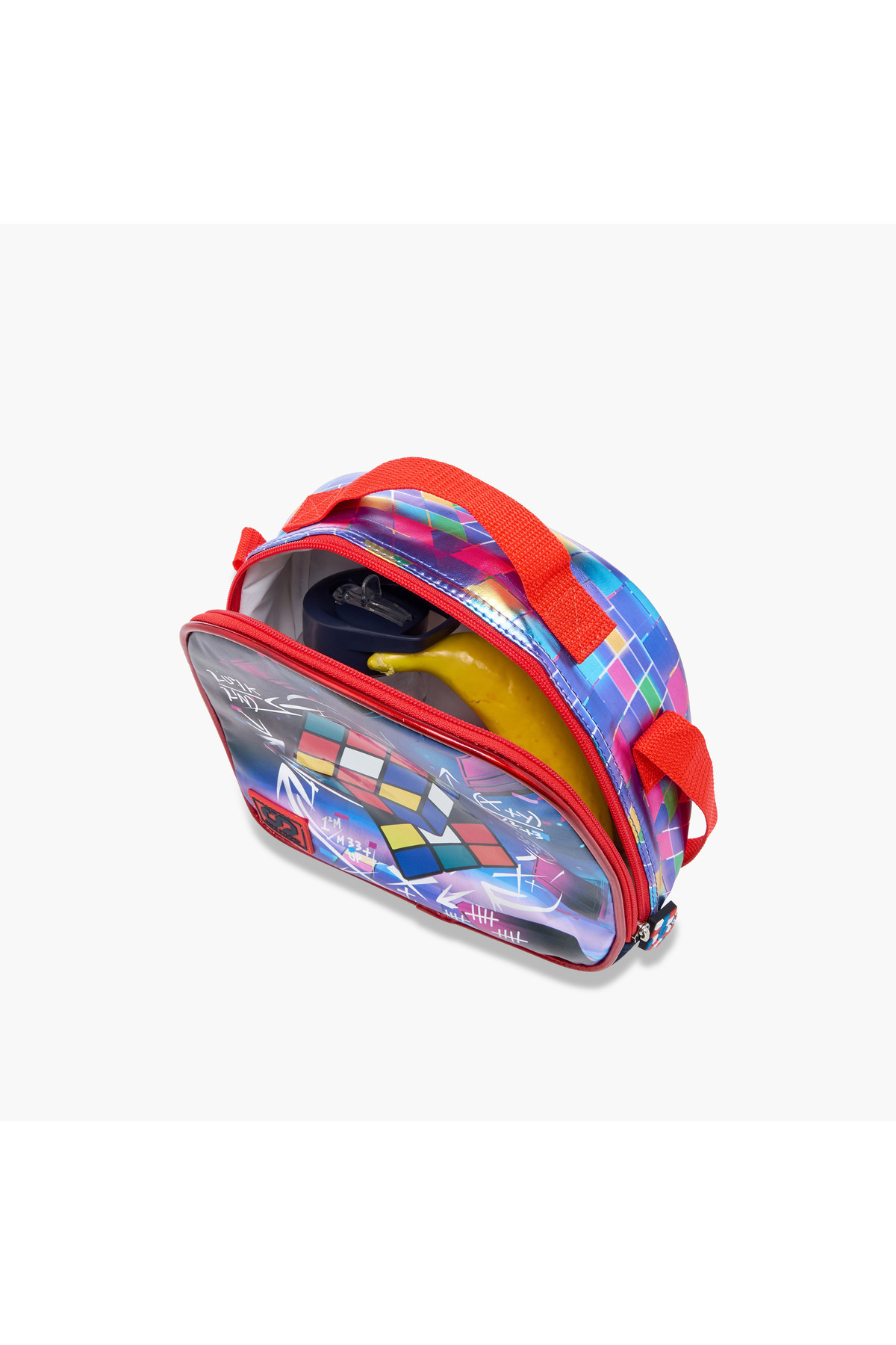 Sami Studio-Rubik's Cube Print Lunch Bag with Adjustable Strap and Zip Closure 5