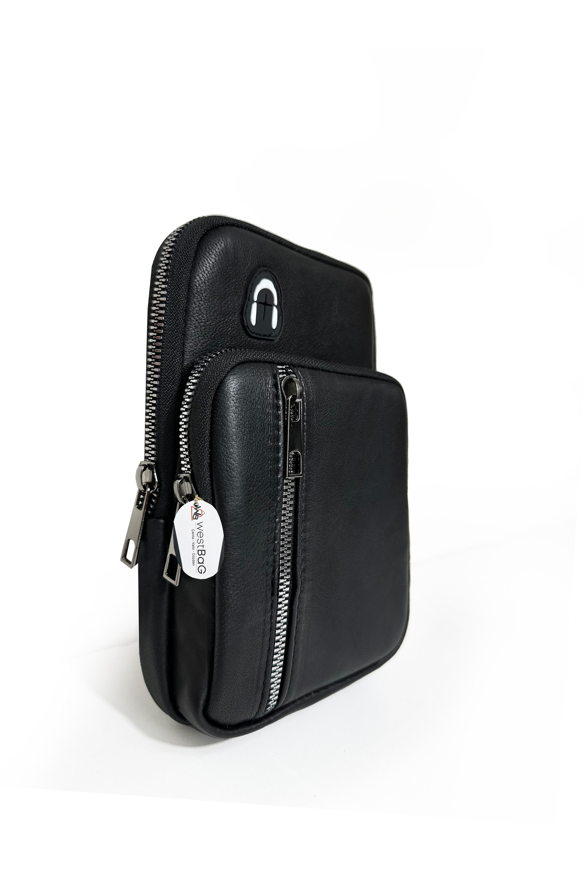 westbag Siyah Hakiki Deri Telefon Bölmeli & Kulaklık Çıkışlı Çapraz Omuz Çantası Bodybag görsel 2