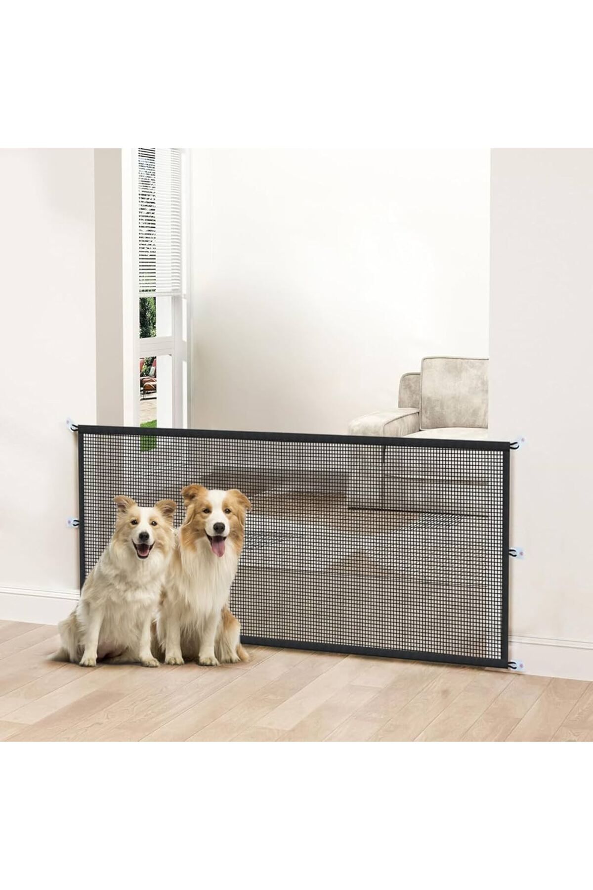 MSH Plasă Protecție Ușă Pentru Câini Și Pisici 75x110 – Gard Textil Portabil, Neagră, Cu Kit Montaj - One Size