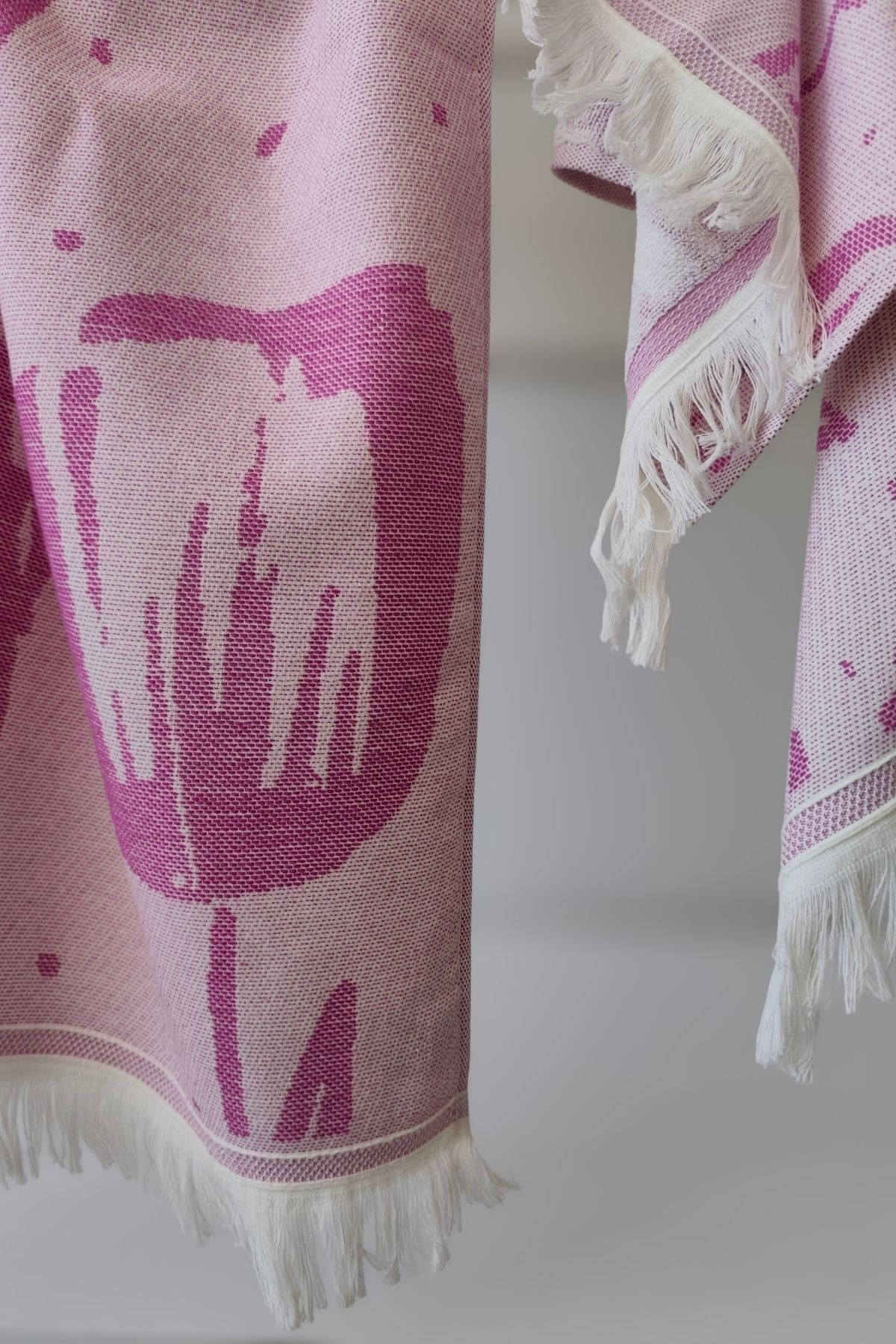 Sevim-100% Cotton Fringed Jacquard Tulip Patterned Peshtemal and Peskir Set-Fuchsia 3