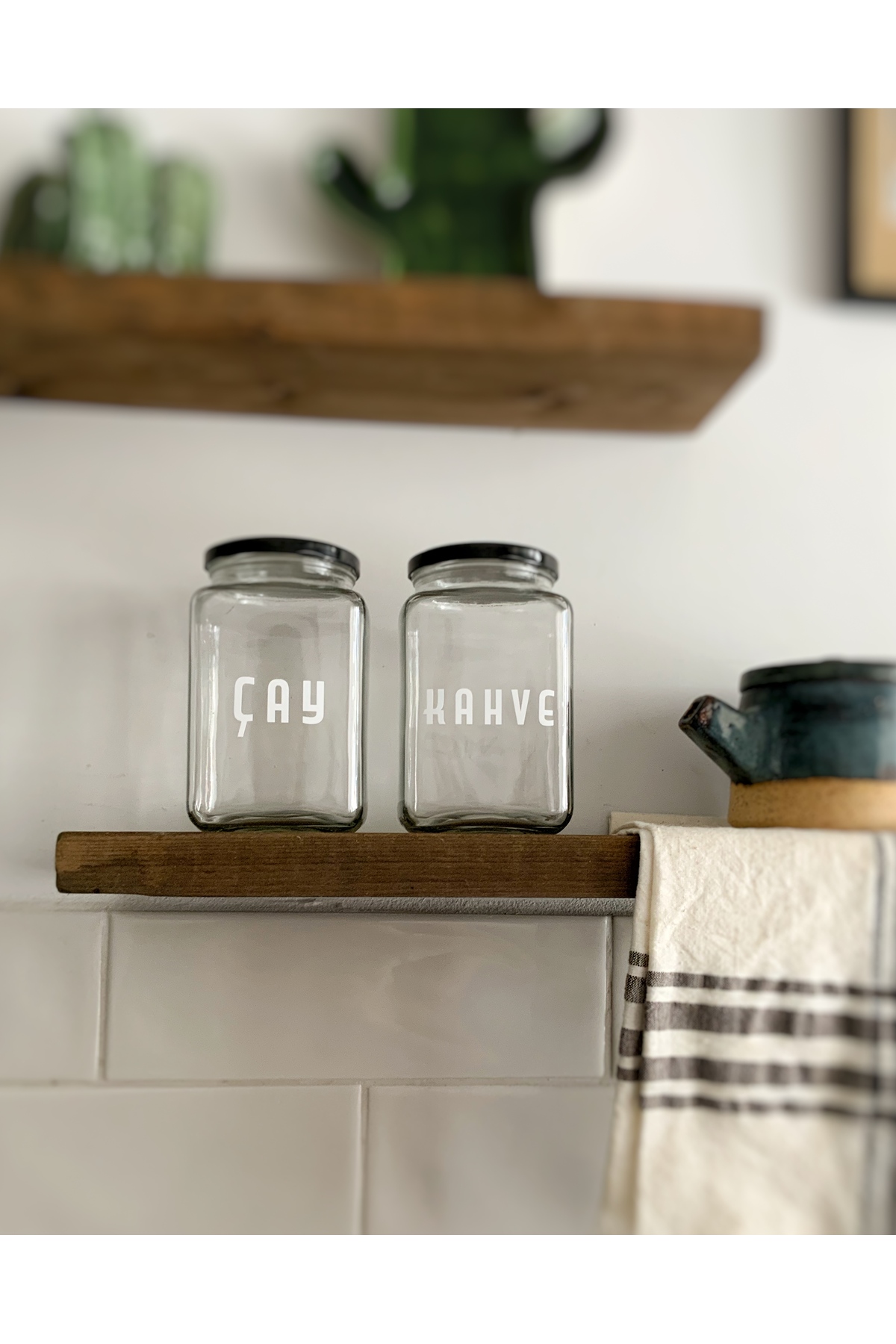 2-Piece Glass Supply Jar Set with Tea and Coffee inscription Kitchen Decoration 1000 cc