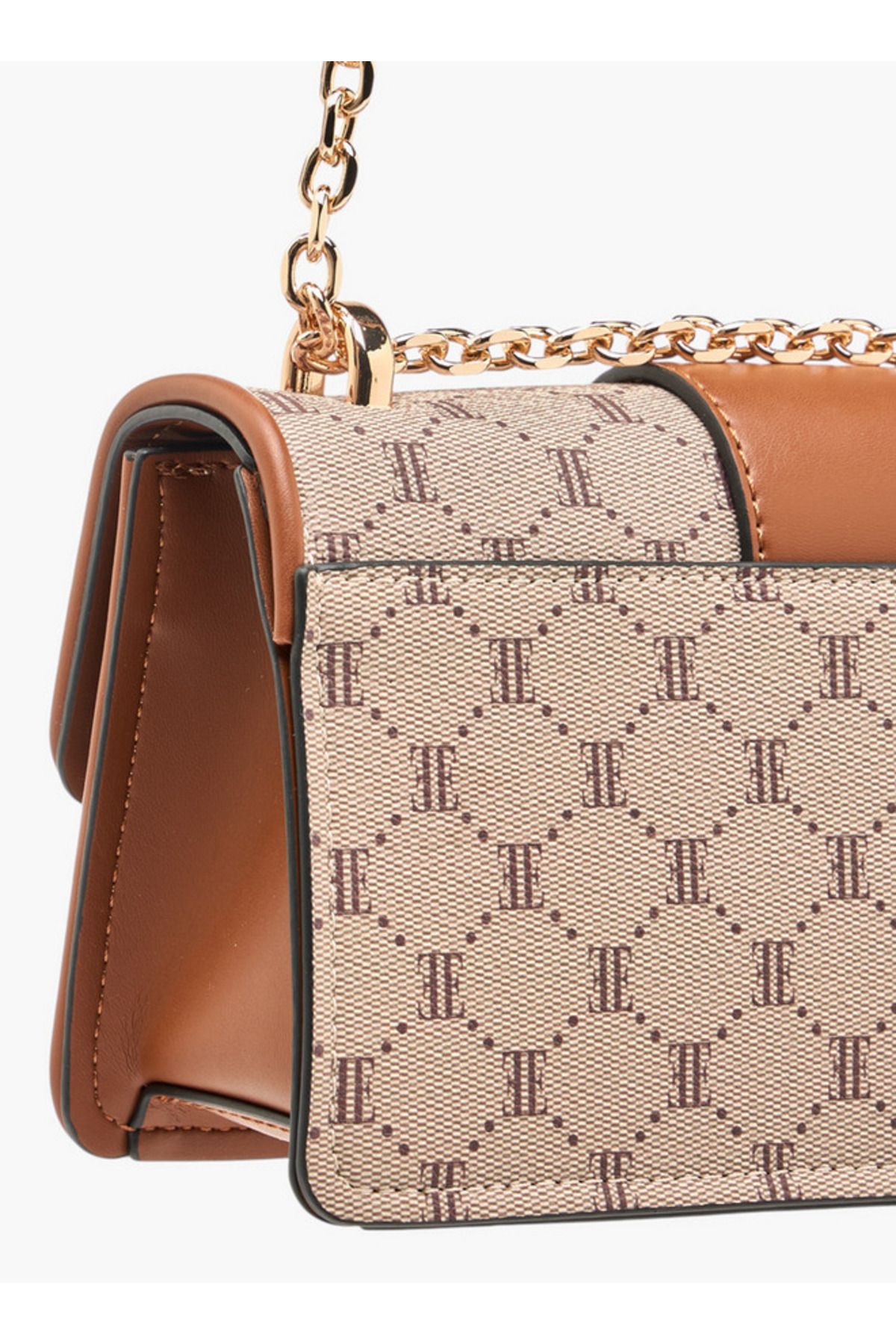 ELLE-Monogram Print Crossbody Bag with Chain Strap and Flap Closure 5