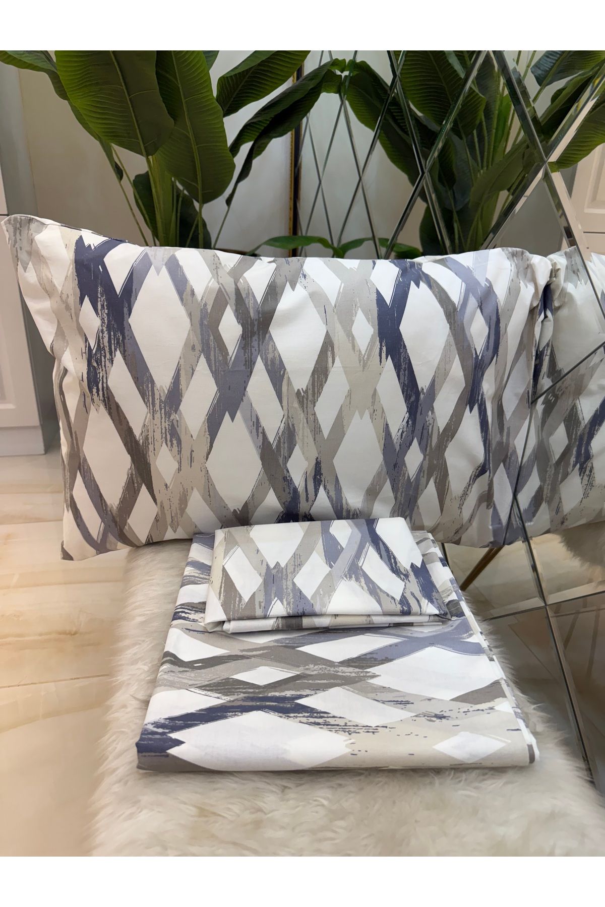 micoton-Patterned Double 100% Cotton Non-Elastic Sheet and Pillowcase Set 4