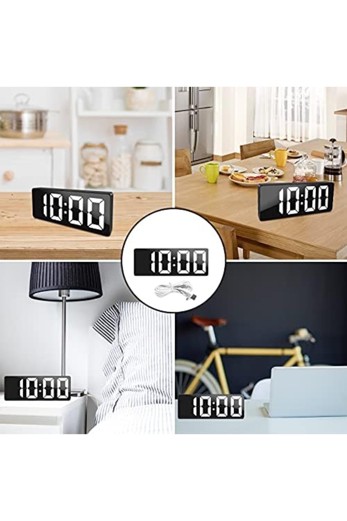 Generic-Alarm Clocks for Bedrooms, USB Charger, Plug in Basic LED Bedside Clock with 7" Large Display, Snooz 8