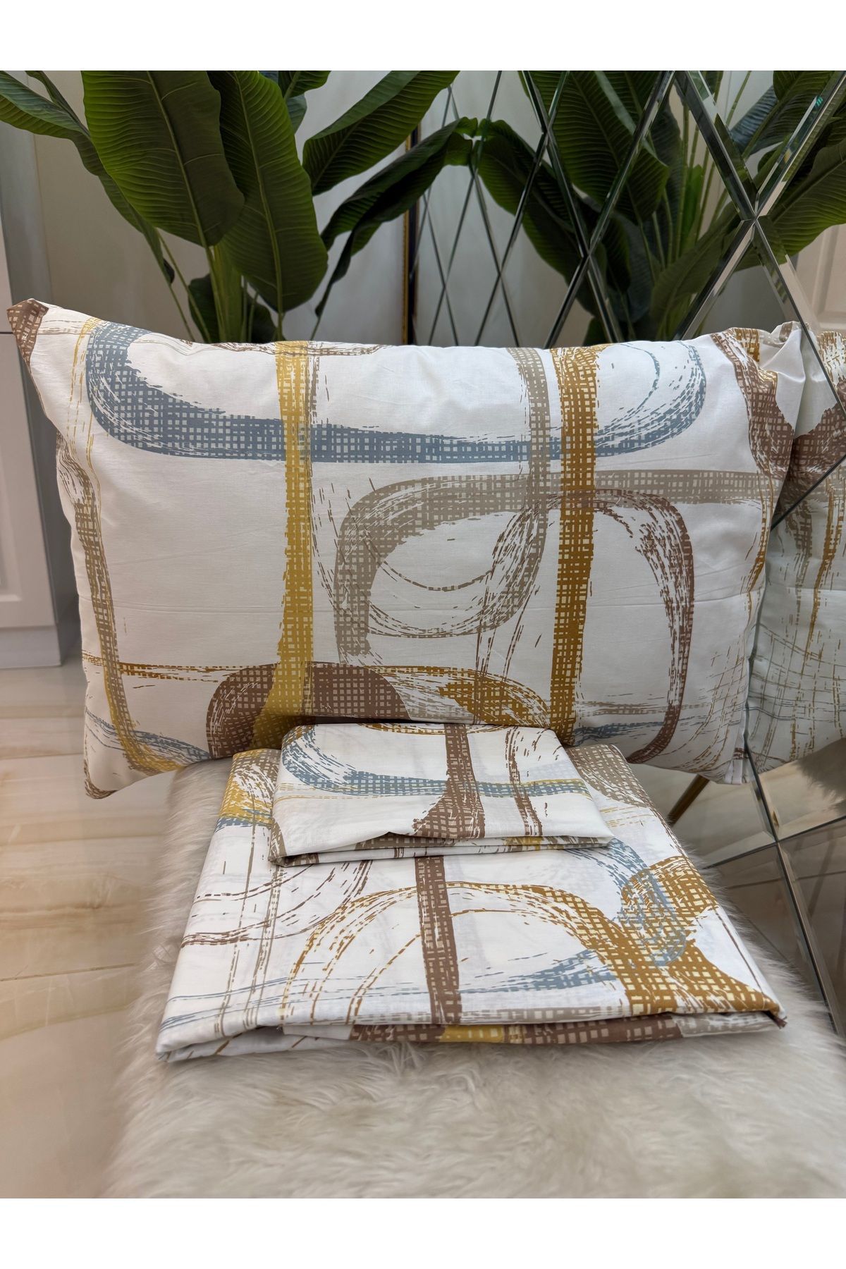 micoton-Patterned Double 100% Cotton Non-Elastic Sheet and Pillowcase Set 3