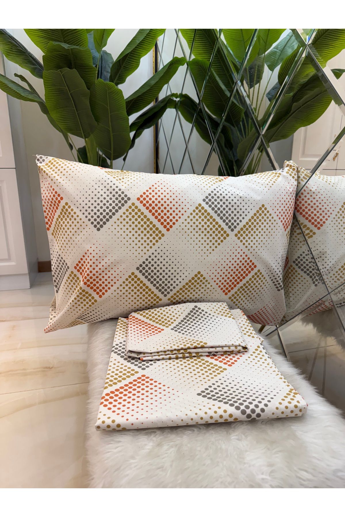 micoton-Patterned Double 100% Cotton Non-Elastic Sheet and Pillowcase Set 3