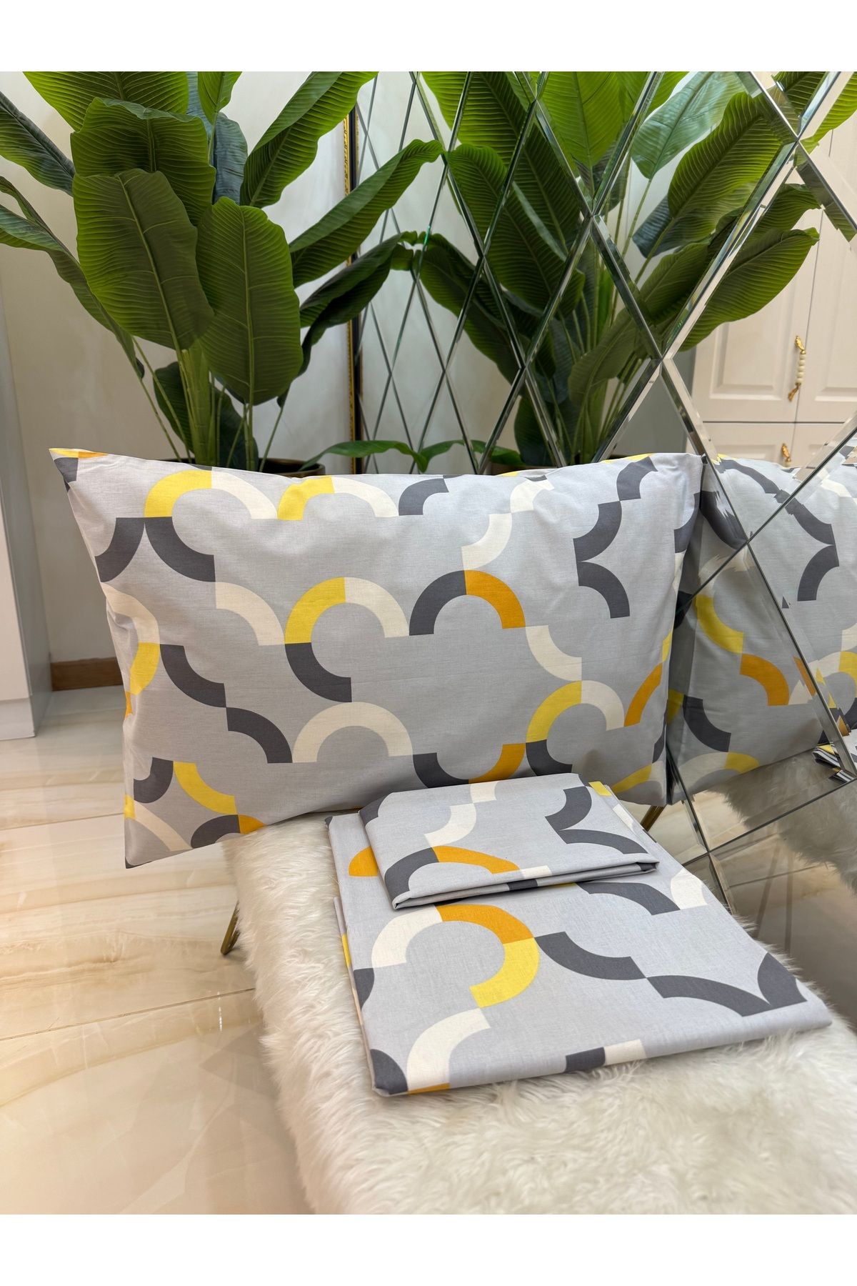 micoton-Patterned Double 100% Cotton Non-Elastic Sheet and Pillowcase Set 2