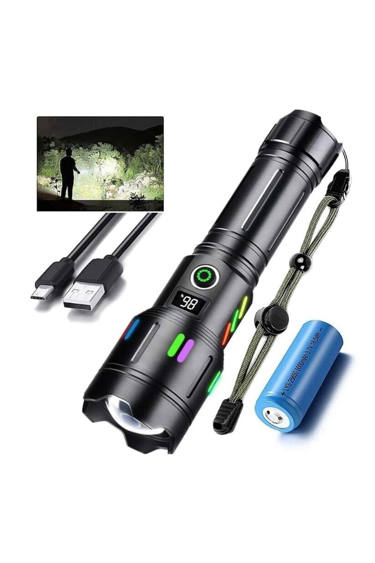 divendi-ro-Hand flashlight P50 with battery indicator and display, lights up to 900m distance, black 3