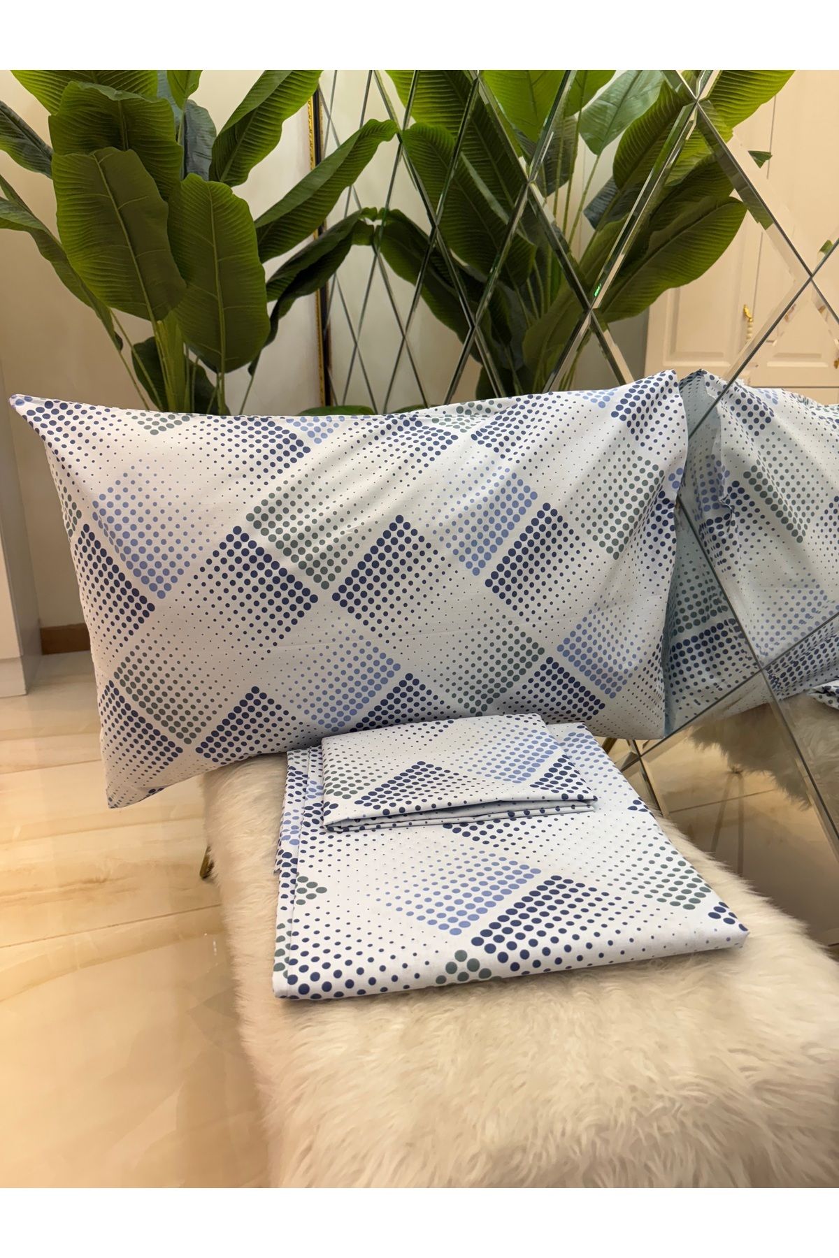 micoton-Patterned Single 100% Cotton Elasticless Sheet and Pillowcase Set 2