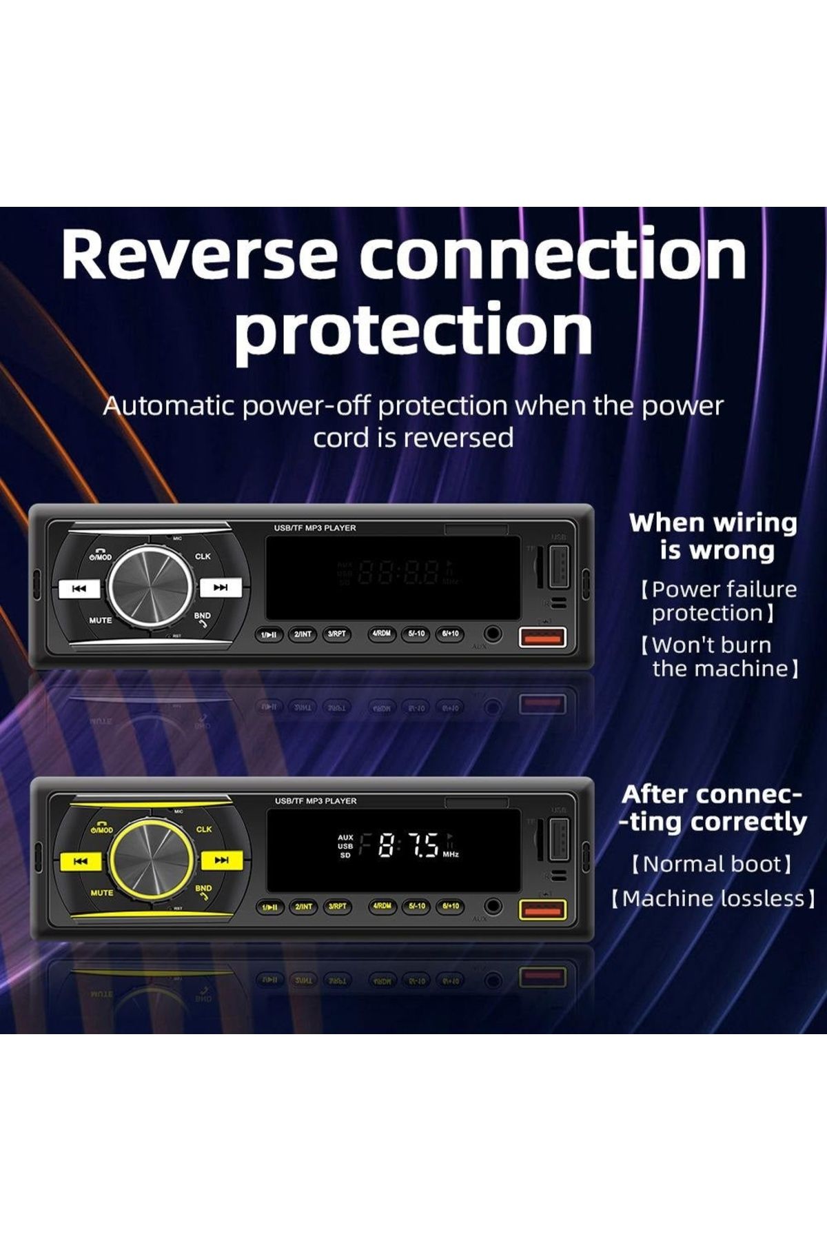 divendi-ro-Car Radio MP3 Player, with Bluetooth, 7 Color Display, 1Din, Remote Control, Black 6