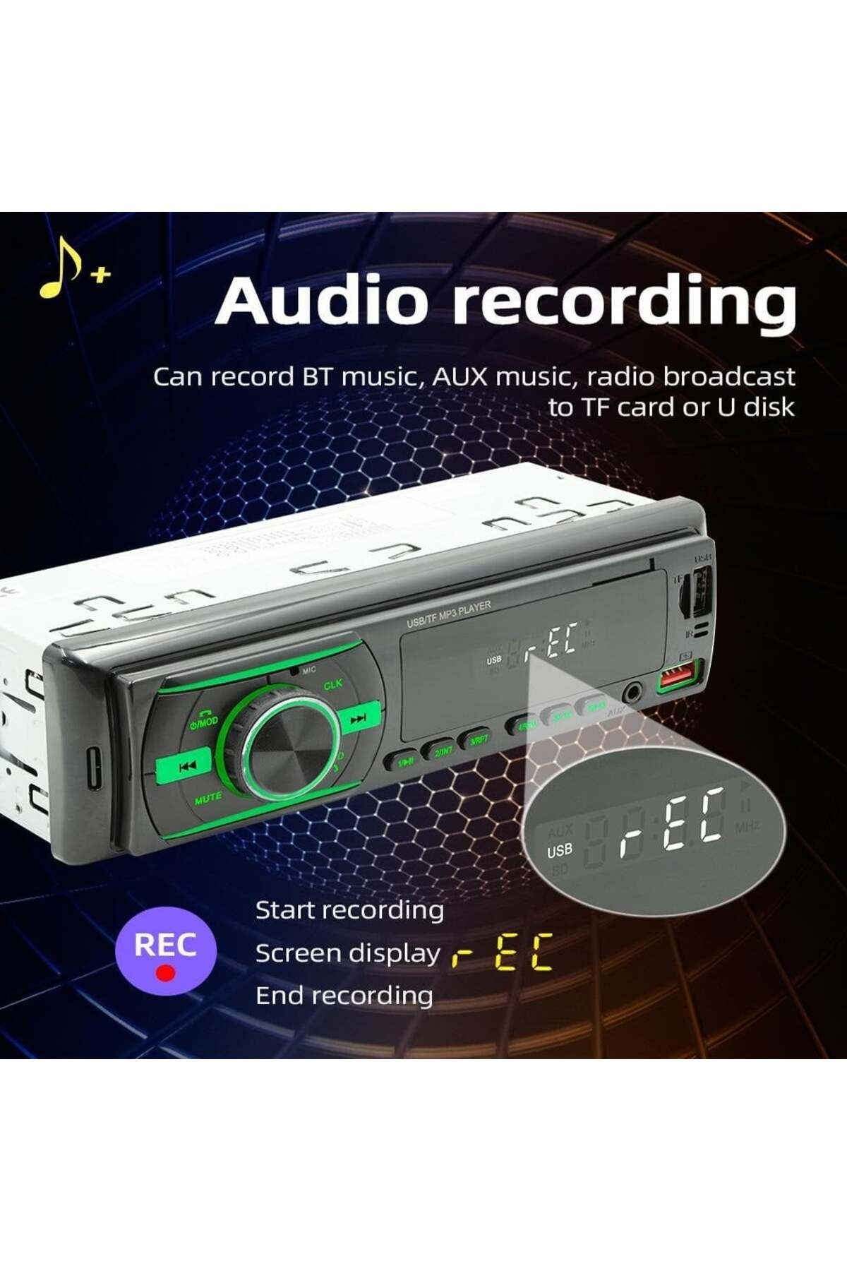 divendi-ro-Car Radio MP3 Player, with Bluetooth, 7 Color Display, 1Din, Remote Control, Black 4