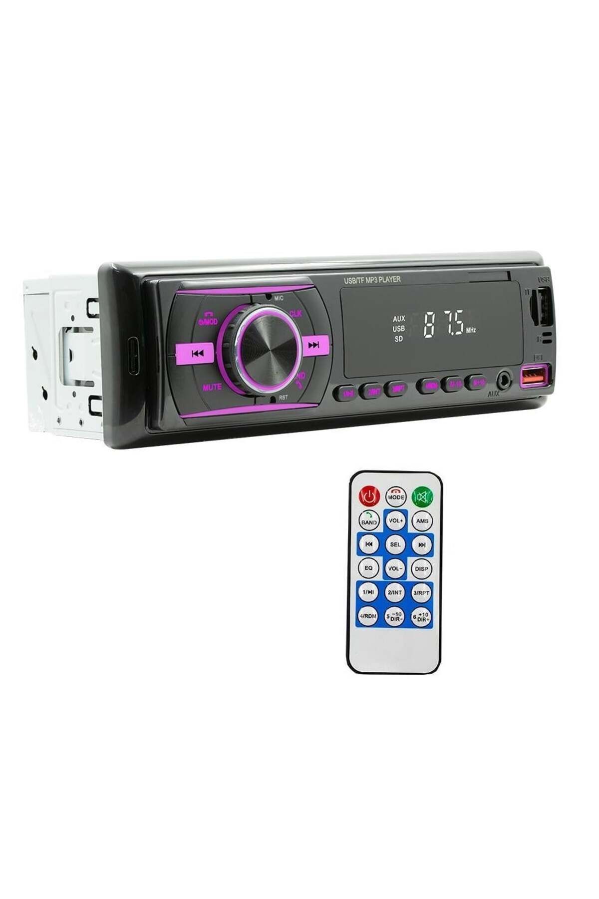 divendi-ro-Car Radio MP3 Player, with Bluetooth, 7 Color Display, 1Din, Remote Control, Black 1