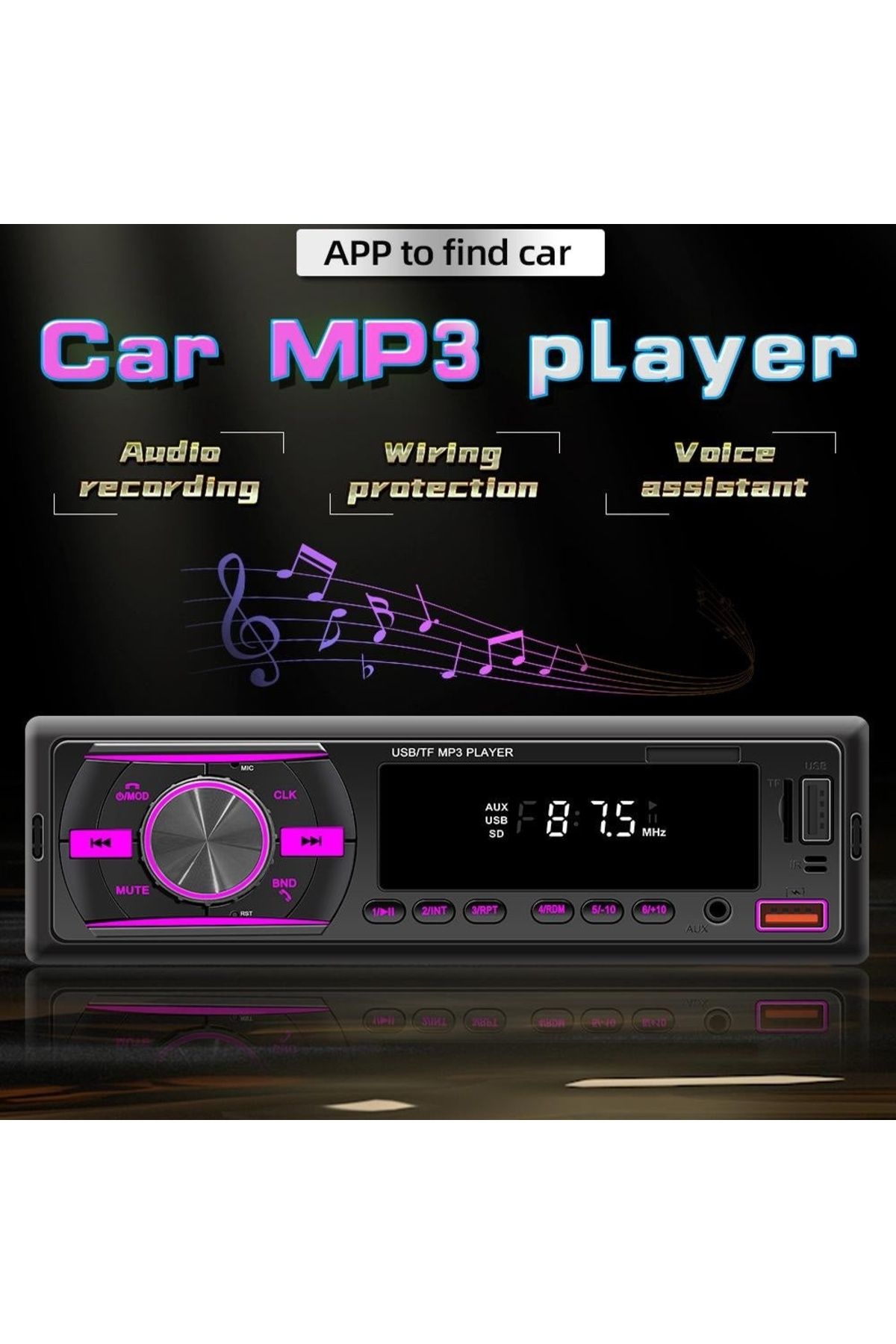 divendi-ro-Car Radio MP3 Player, with Bluetooth, 7 Color Display, 1Din, Remote Control, Black 2