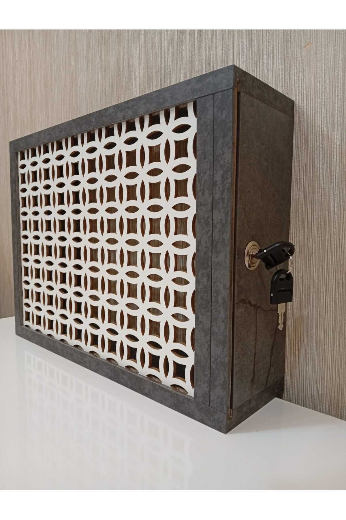 EMİZEY-Decorative Interlocking Marble Pattern Wall Hanging Insurance and Modem-Wifi Storage Box 30X40Cm 8