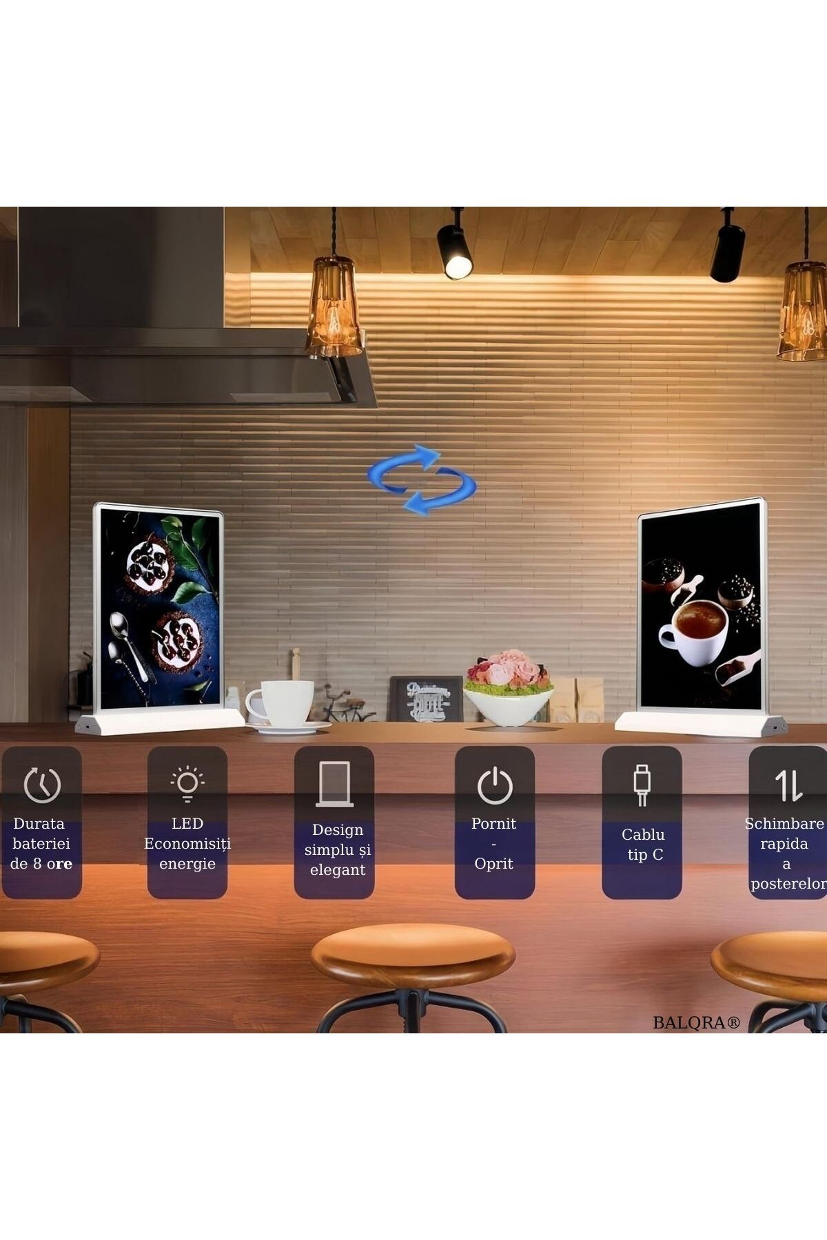 BALQRA-Poster stand, LED light advertising in A4 format, Rechargeable battery, Front and back display 2