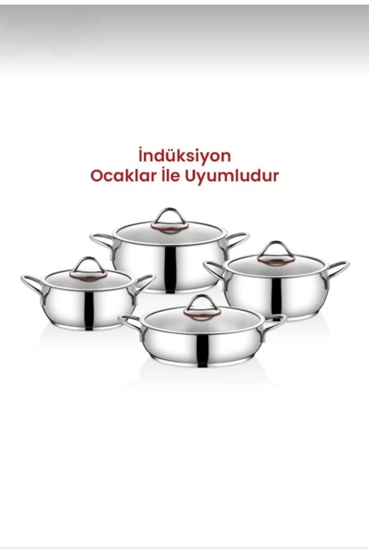 Gülümseten Avm-8 Piece Steel Cookware Set – with Lids, Induction Cooktop Compatible, 4 Different Sizes – 3, 2.2, 2.7, 4 Liters 3