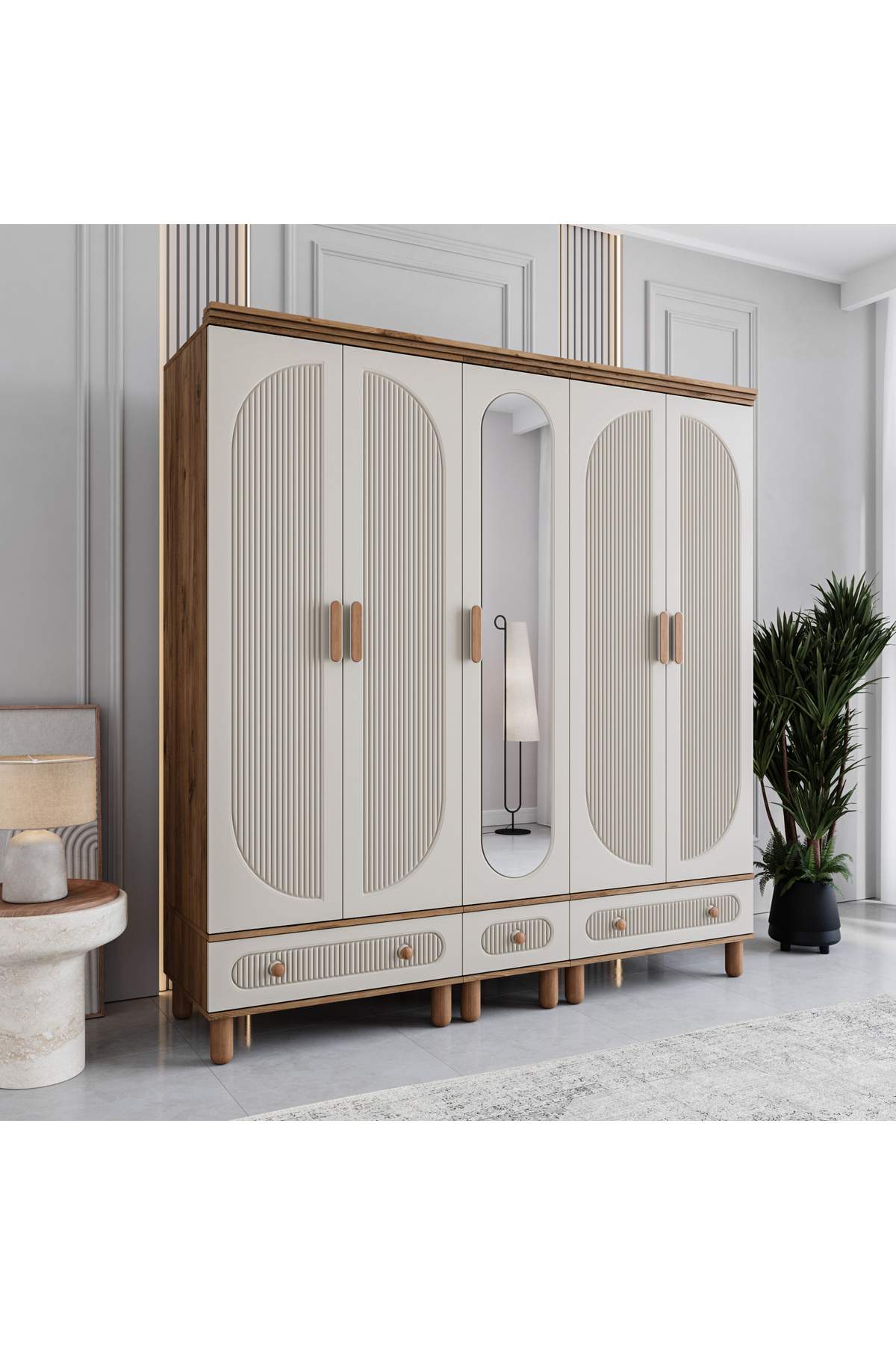 Milen 5 Kapaklı Çekmeceli Gardırop %100 MDF
