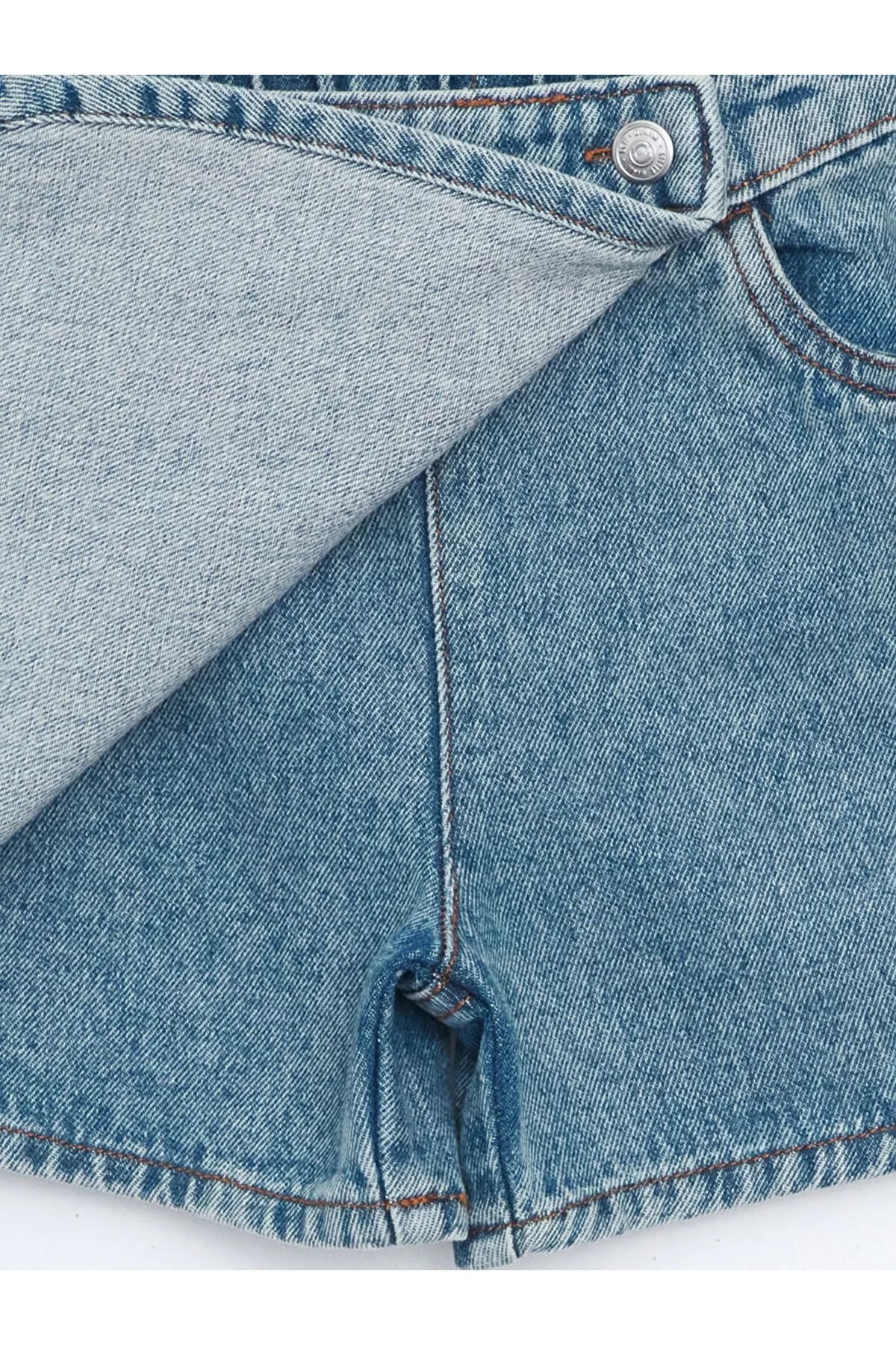 LC Waikiki-Fusta scurtă pentru fete cu aspect denim cu talie elastică 3