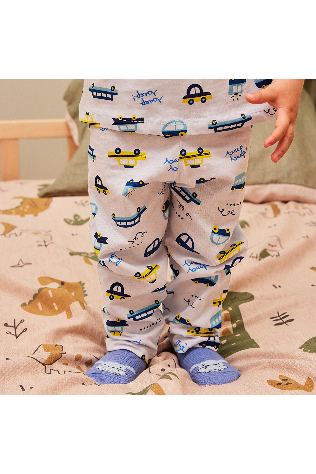 ebebek Hello Baby Erkek Bebek Pijama Takımı Araba Desenli Bisiklet Yaka Reçme Paça Kısa Kol Mavi fotoğrafı 3 (önizleme)