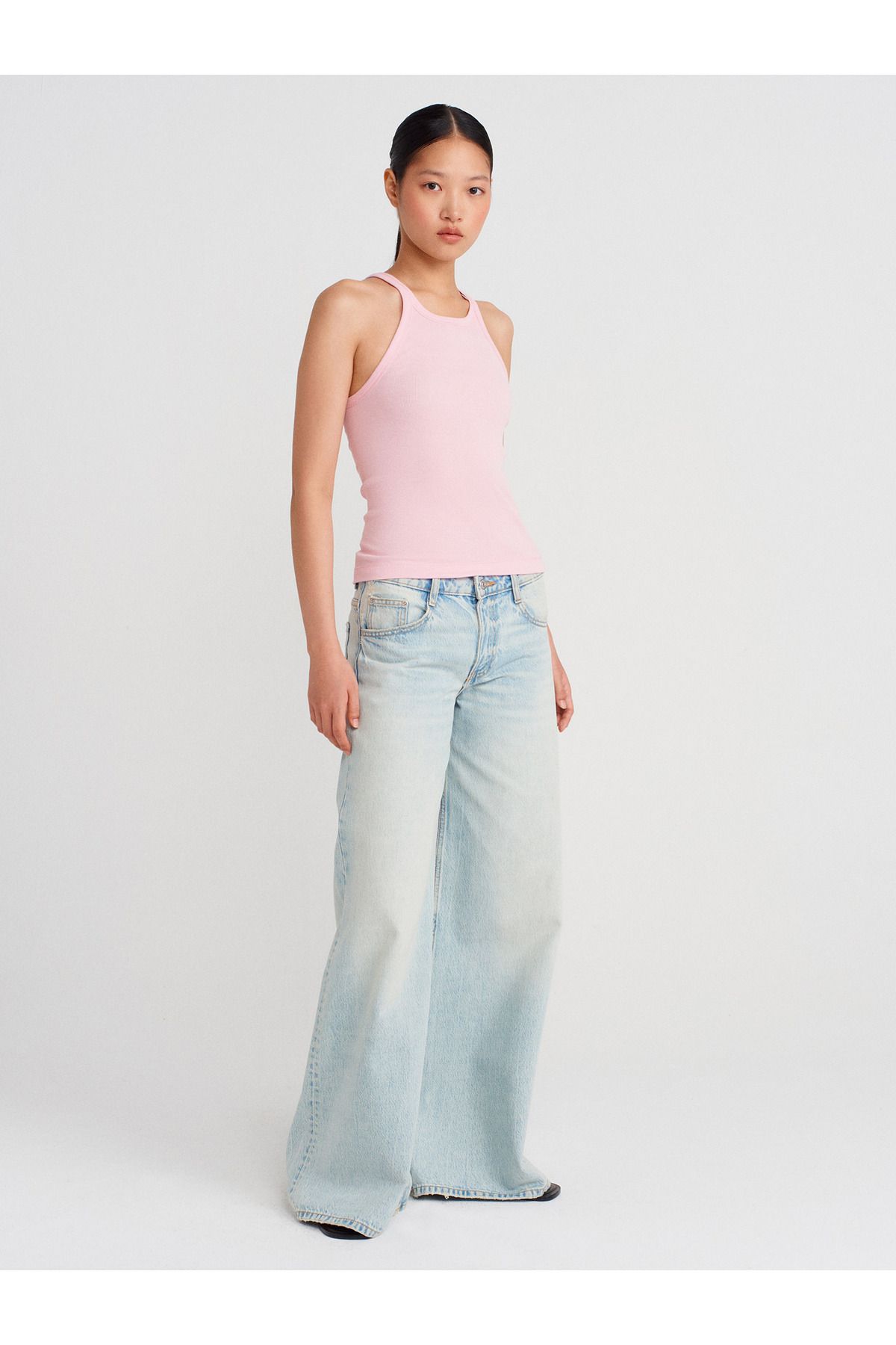 Dilvin-21143 Sleeveless Strap Top-Powder Pink 3