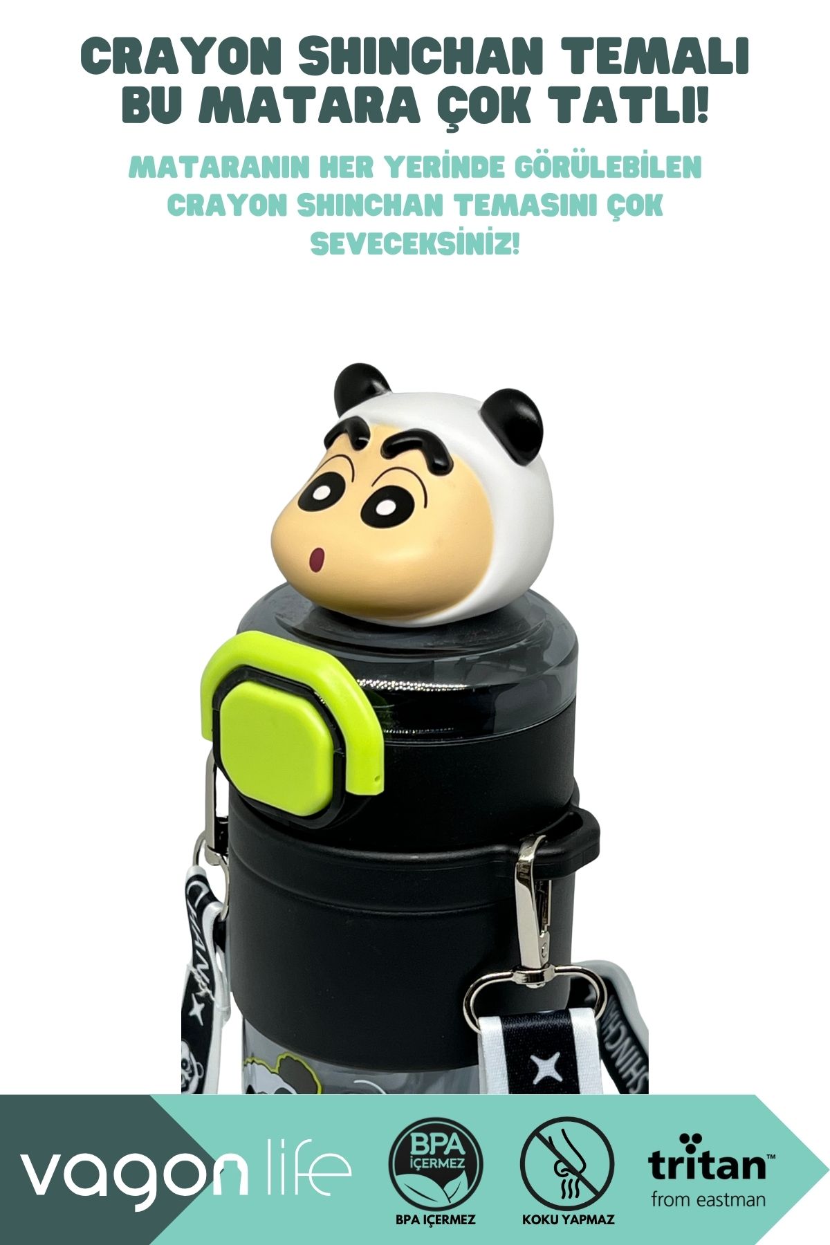Vagonlife-650ml Crayon Shinchan Figured Cover Tritan Water Bottle with Straw/Without Straw Use with Hand Strap 3