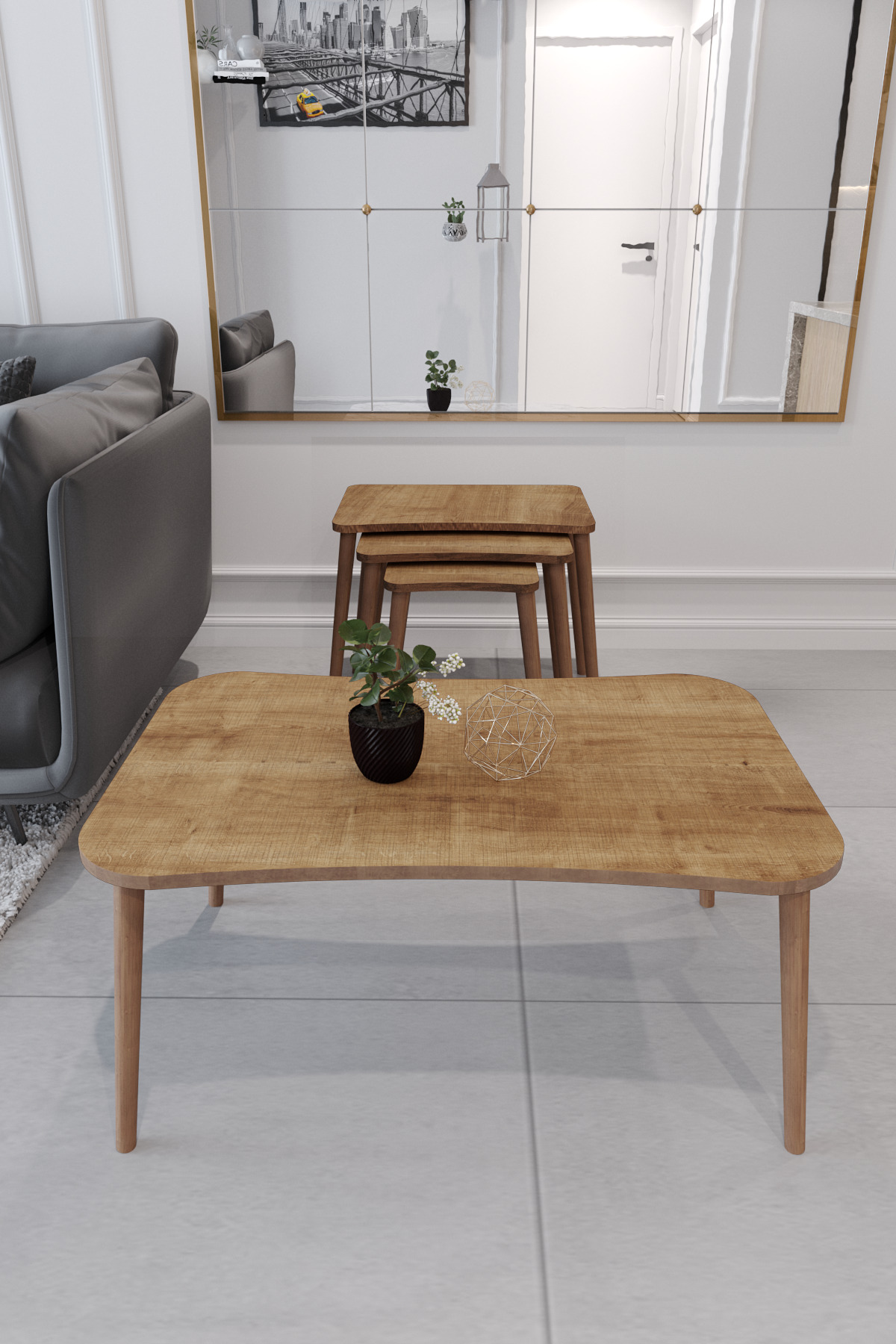 Balkir 4-Piece Zigzag with Wooden Legs and Coffee Table