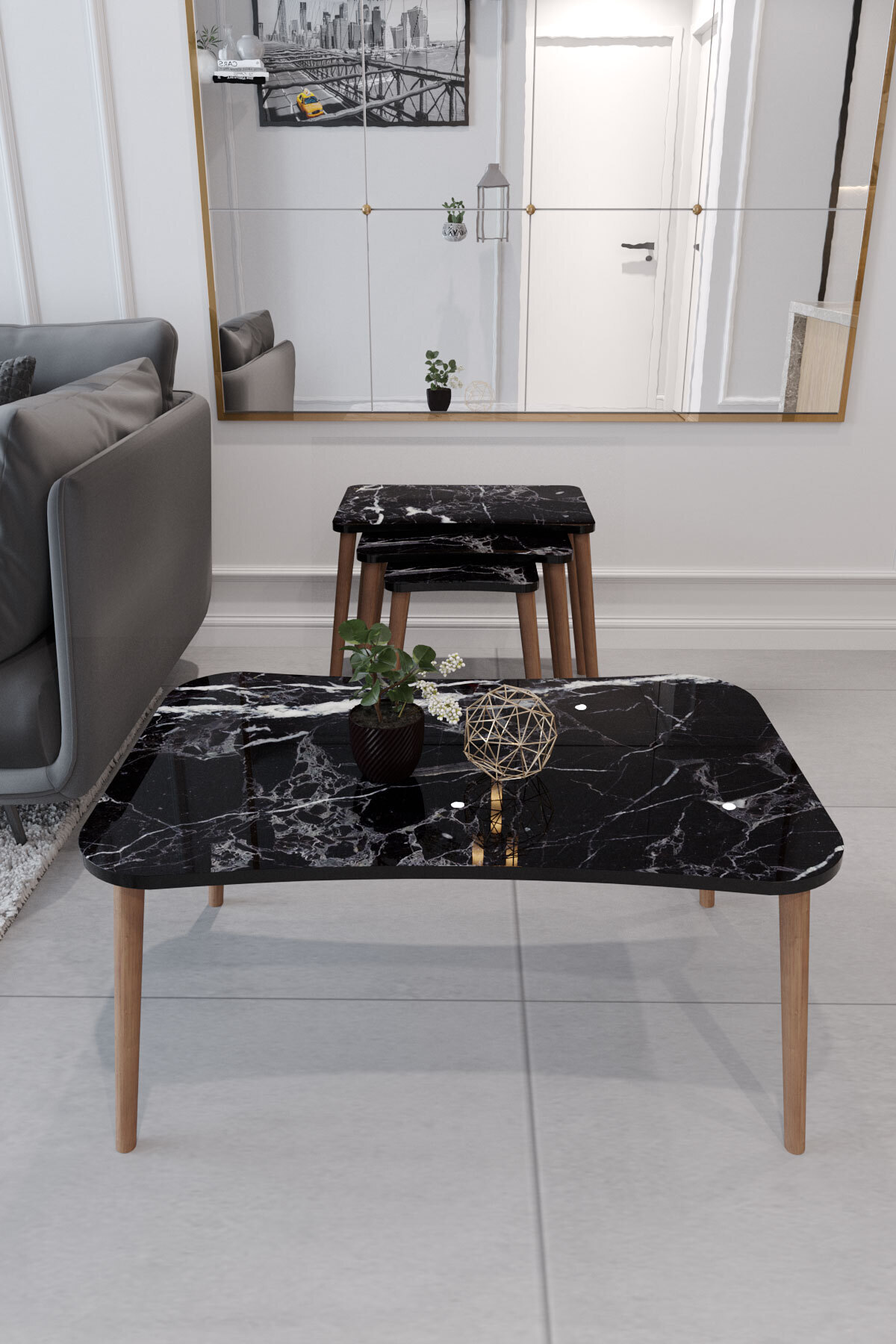 Balkir 4-Piece Zigzag with Wooden Legs and Coffee Table