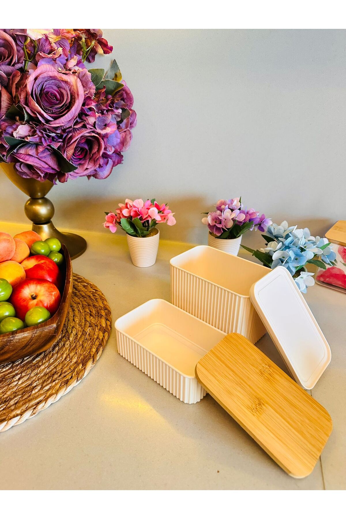 Makri-Rectangular Storage and Nutrition Box with Double Bamboo Lid, 2 Pieces of Box in 0.5 Liter and 1 Liter Volume 5