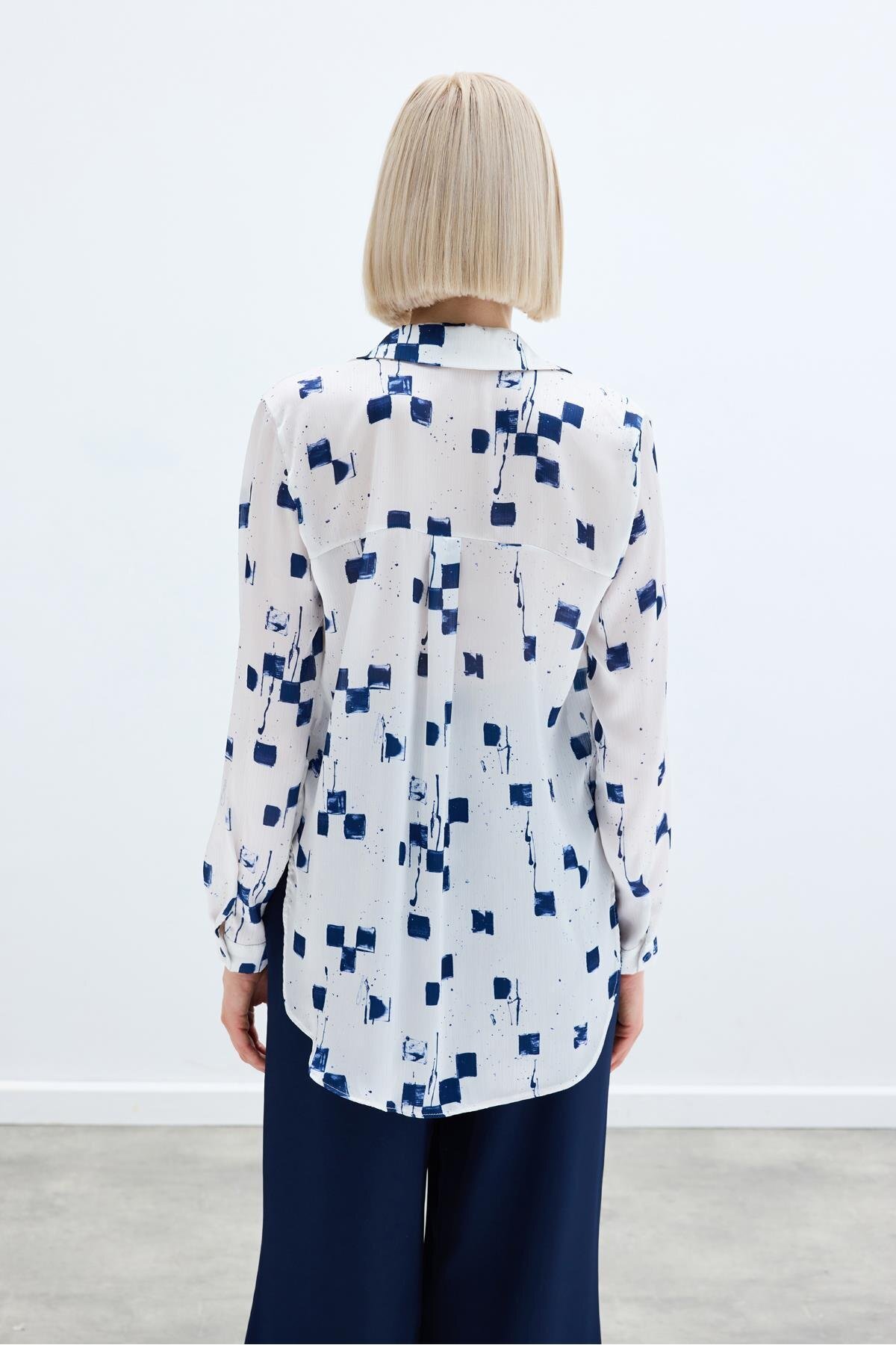 Sateen-Patterned Classic Shirt - Navy Blue 8