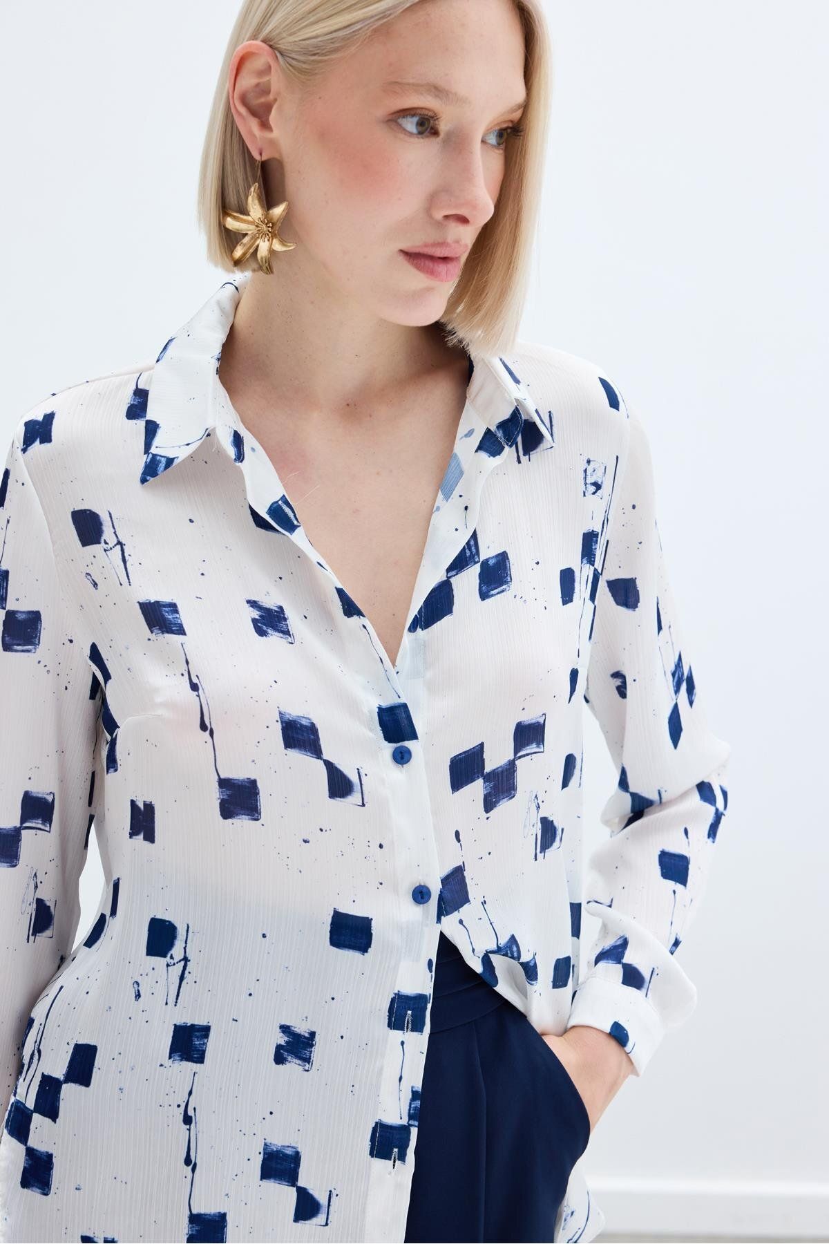 Sateen-Patterned Classic Shirt - Navy Blue 6