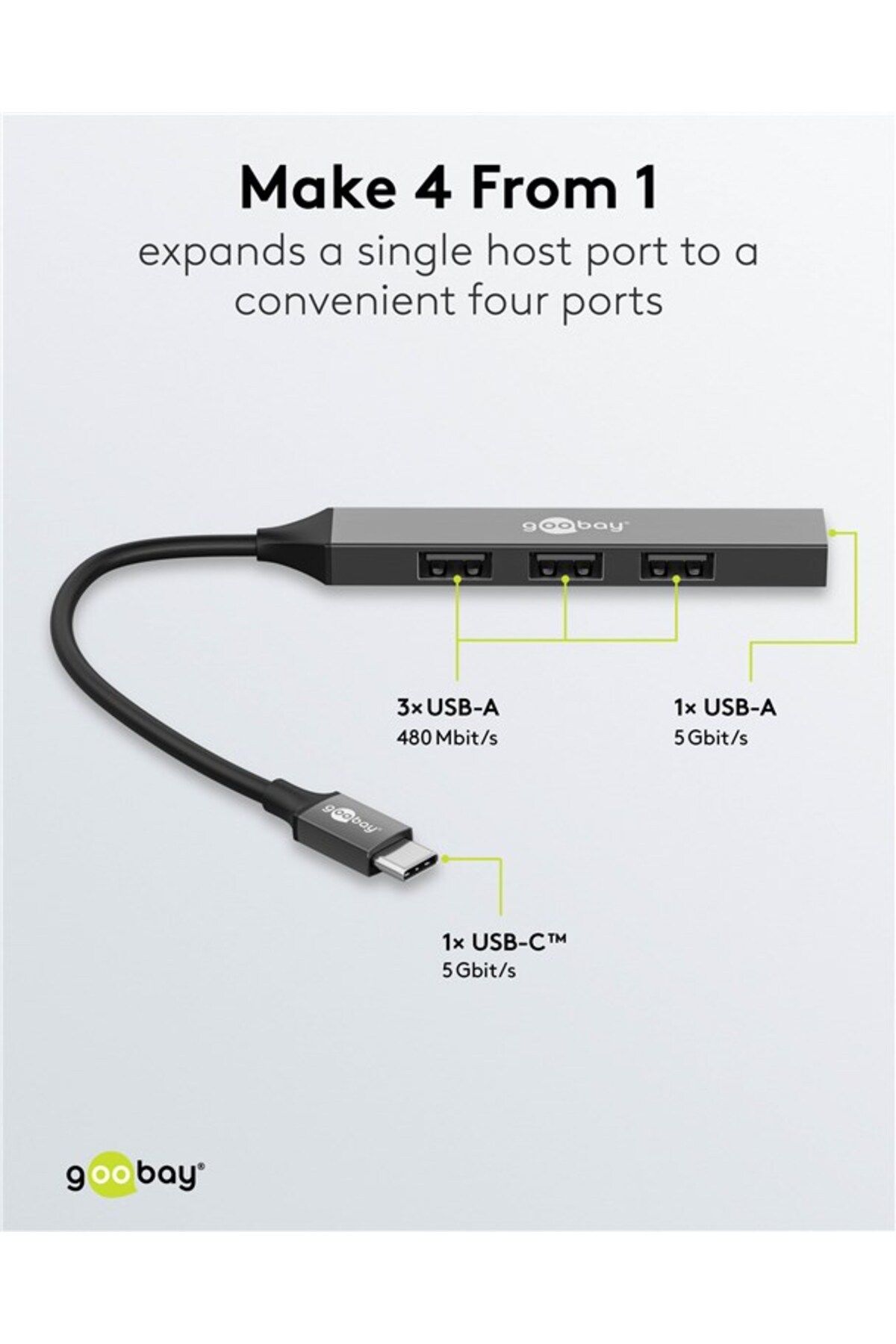 goobay-Slim 4-Port USB Hub, USB-C to USB-A, 5 Gbit/s | 74457 3