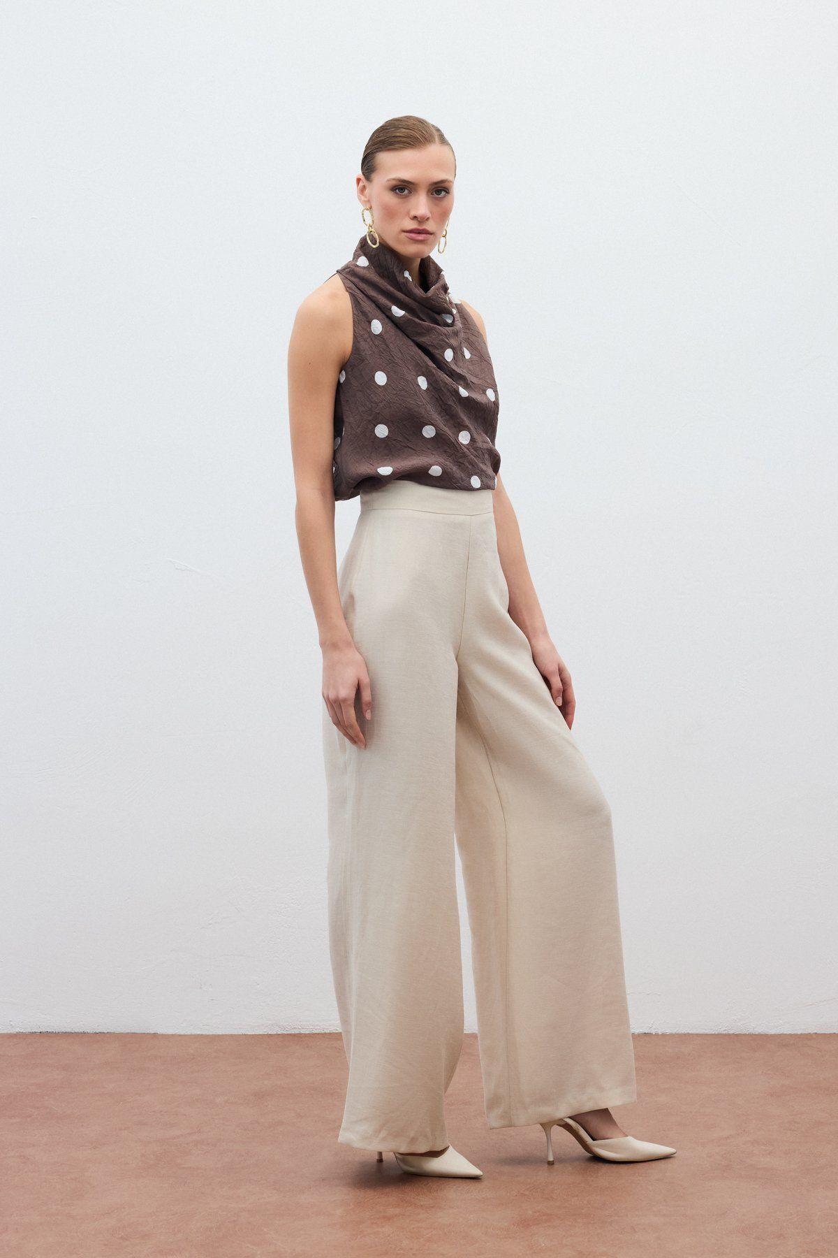 Sateen-Casual Linen Trousers - Stone 4