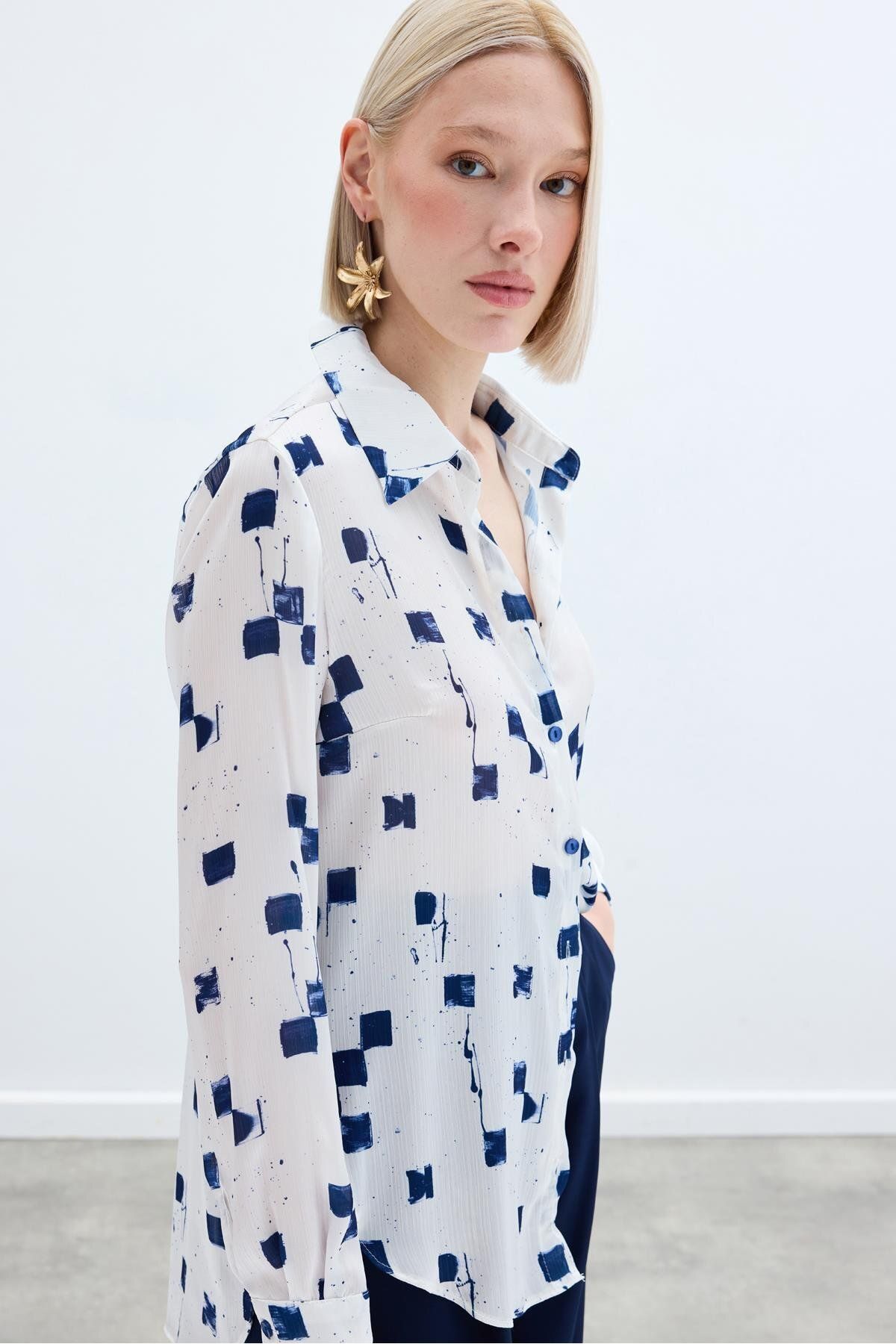 Sateen-Patterned Classic Shirt - Navy Blue 5