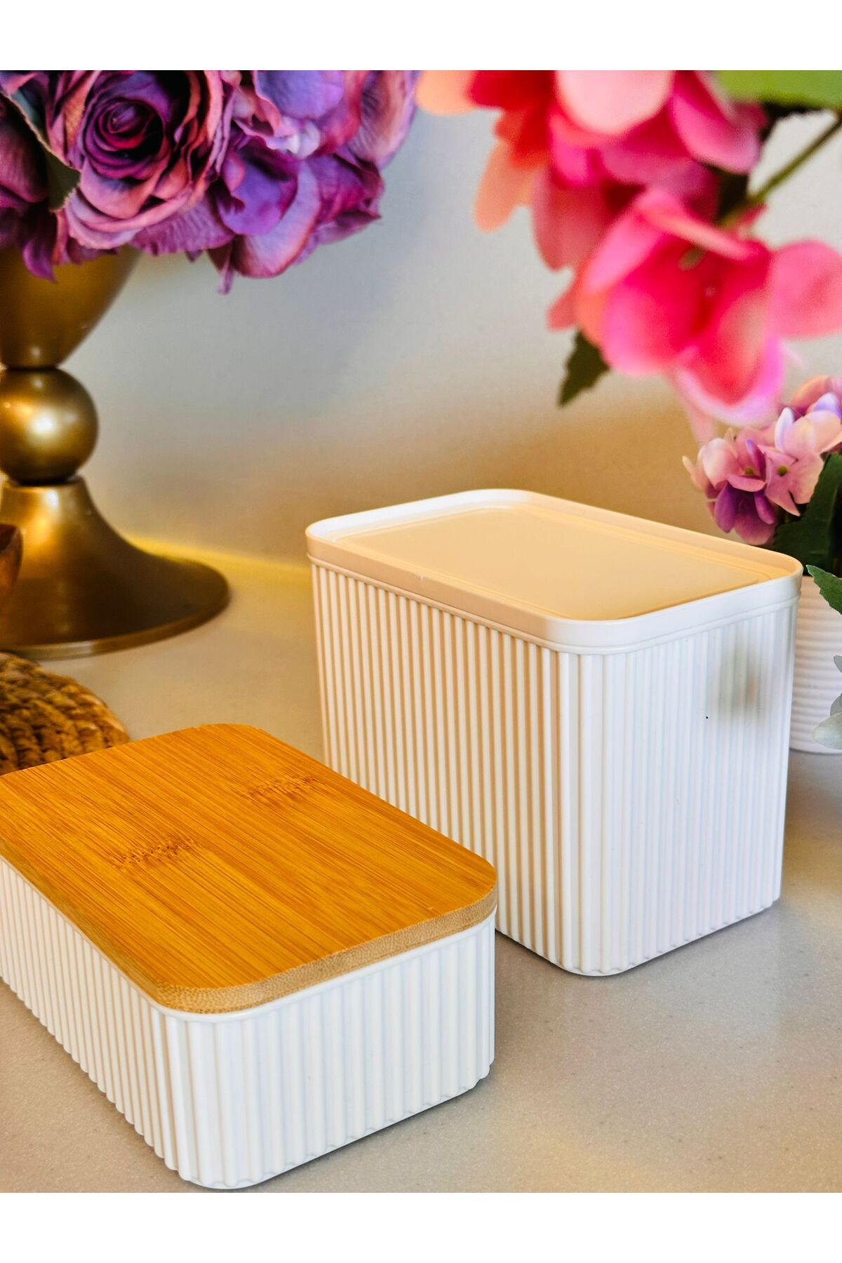 Makri-Rectangular Storage and Nutrition Box with Double Bamboo Lid, 2 Pieces of Box in 0.5 Liter and 1 Liter Volume 4