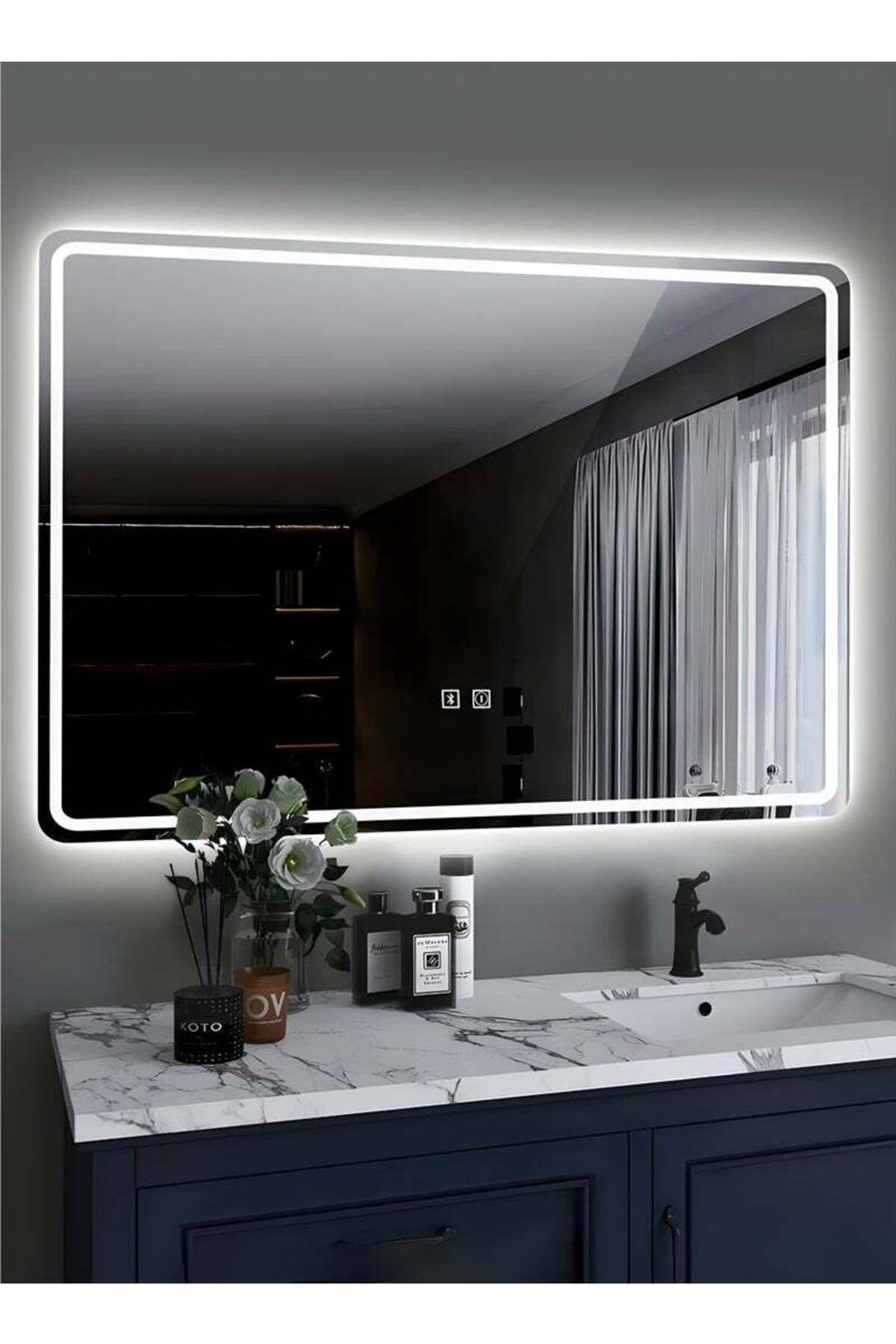 Taimi-100x75cm LED Rectangular Mirror with Touch Control, Front and Back Light, for Bathroom and Makeup 1