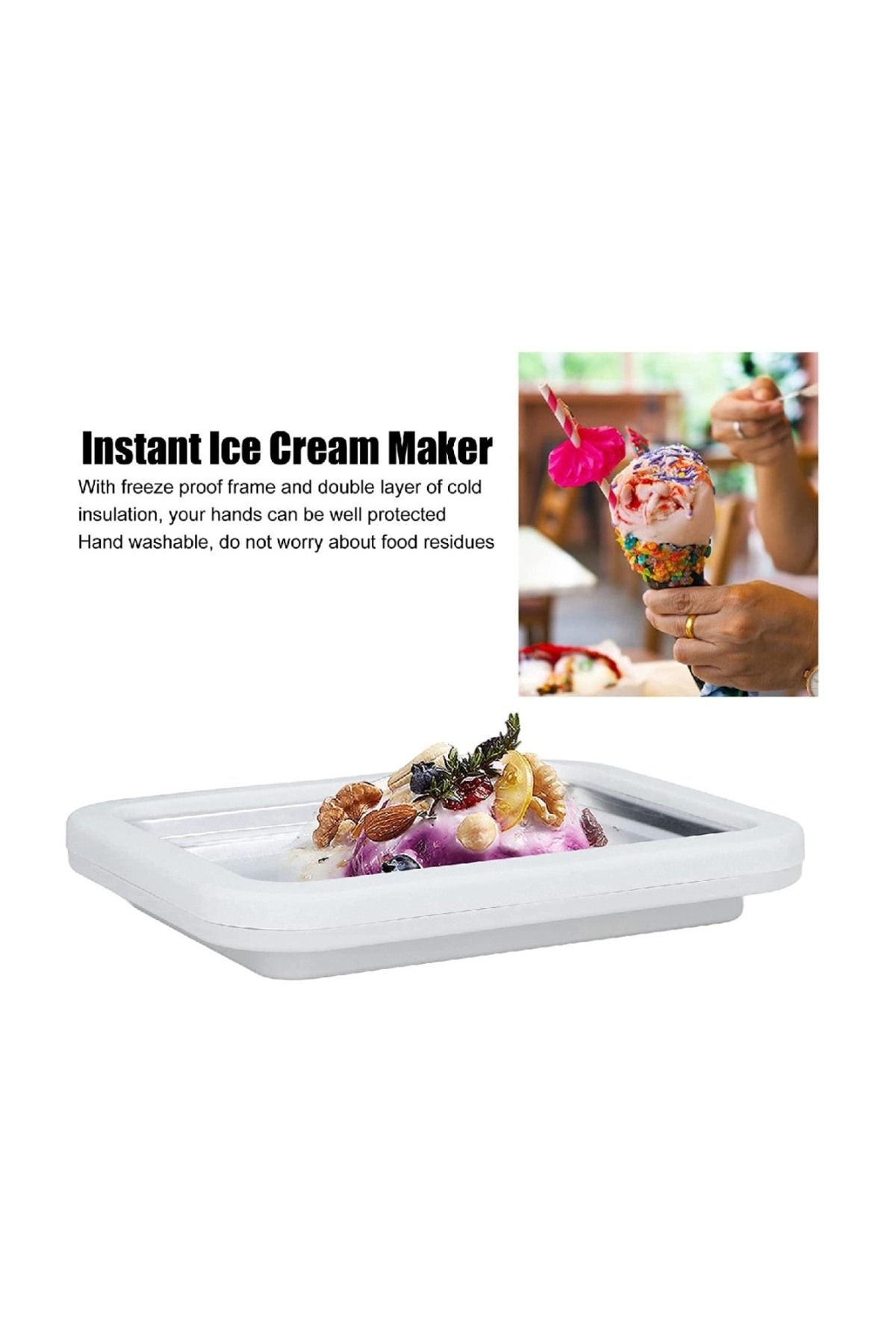 BV-Plita termica pentru inghetata Thailandeza instant tip rulou, Accesorii Incluse, 22 cm, Alb, 411COF 7