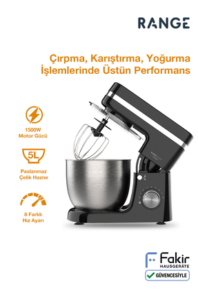 Fakir Range FixRoll Mutfak Şefi - Hamur Yoğurma - Stand Mikser- Siyah