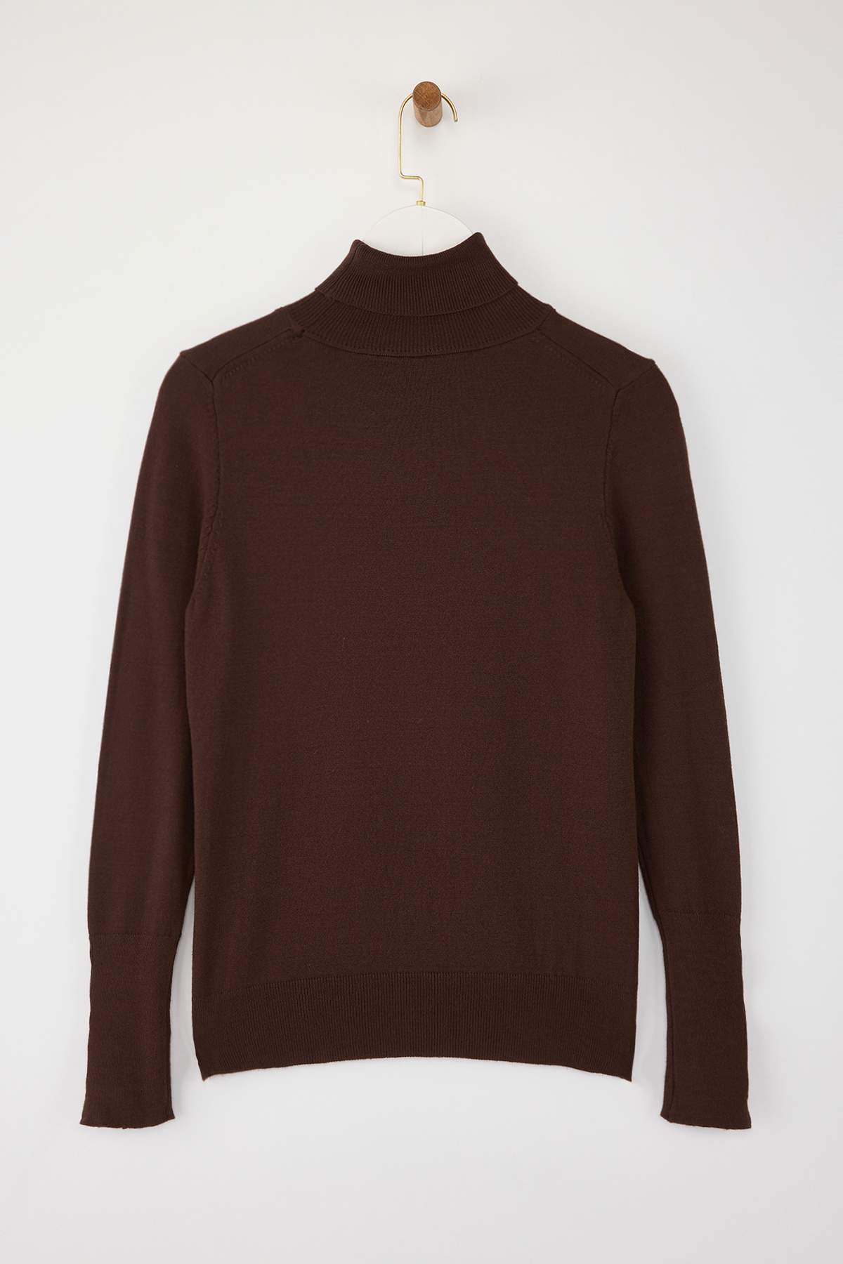 Trendyolmilla  Kahverengi Merserize Görünümlü Premium İplik / Özel İplik Basic Triko Kazak TWOAW23KZ01514 - Görsel 7