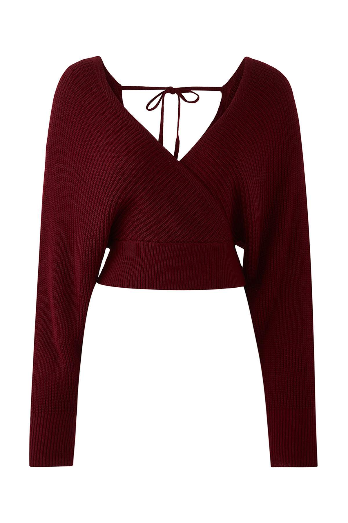 Trendyolmilla  Bordo Kruvaze Triko Kazak TWOAW21KZ1277 - Görsel 6