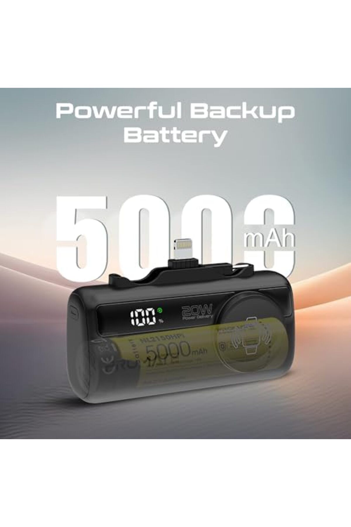 Promate-بنك طاقة صغير 3 في 1، 5000 مللي أمبير/ساعة مع موصل USB-C™ داخلي/خارجي قابل للطي بقوة 20 وات، ومنفذ Lightning F بقوة 12 وات 4